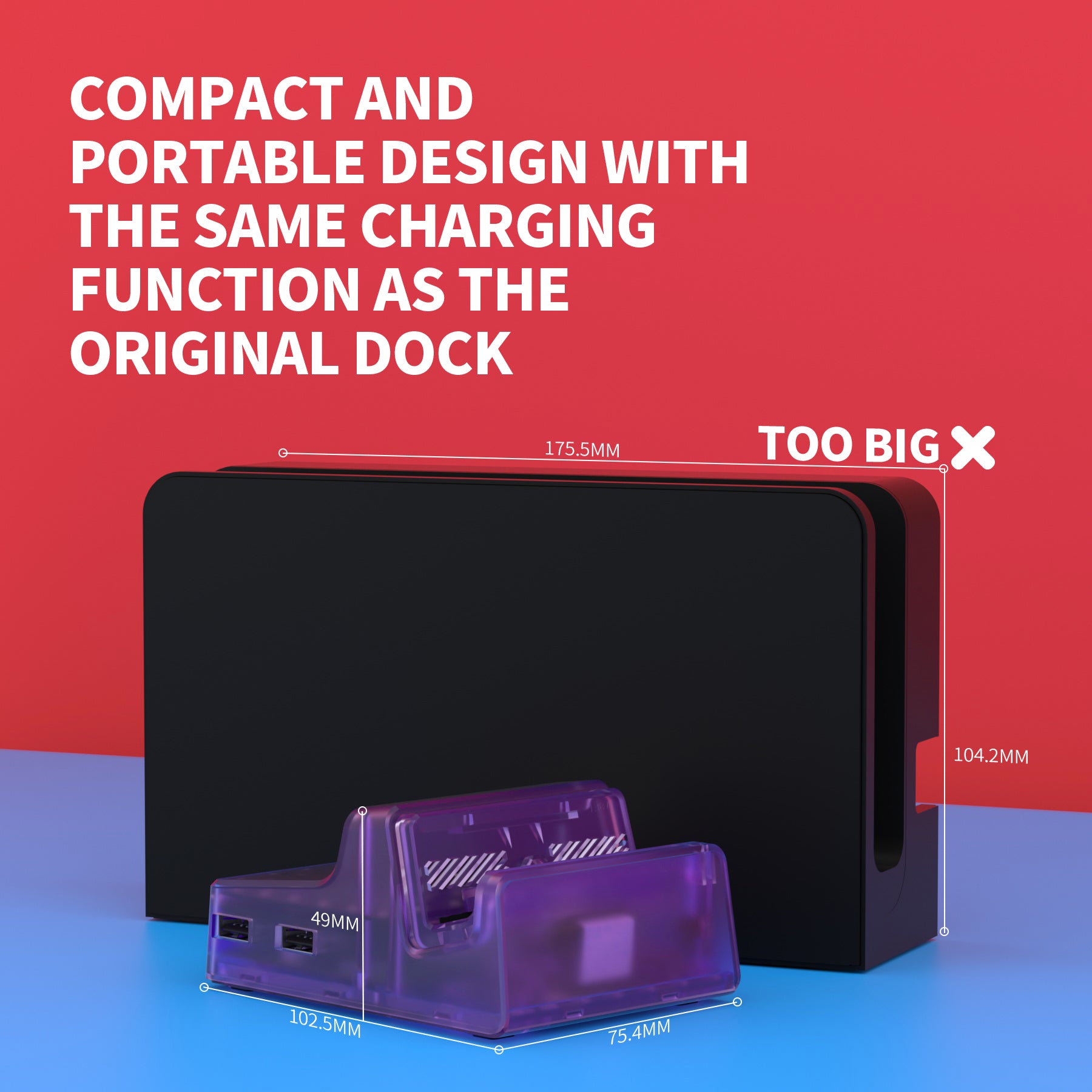 eXtremeRate LED Version AiryDocky DIY Kit Replacement Shell Case with IR Remote Control for Nintendo Switch & Switch OLED Dock - Clear Atomic Purple eXtremeRate