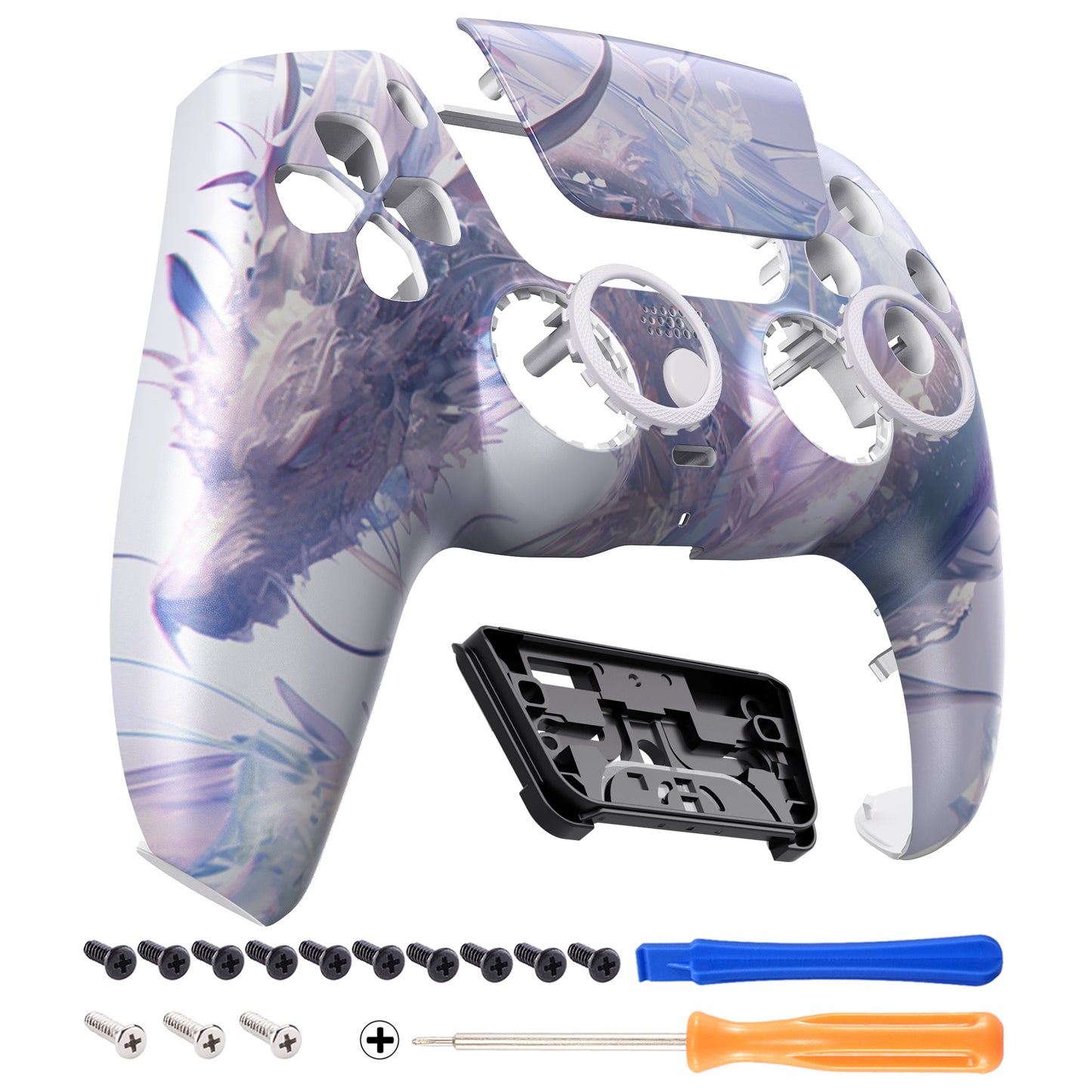 eXtremeRate LUNA Redesigned Replacement Front Shell with Touchpad Compatible with PS5 Controller BDM-010/020/030/040/050 - Crystal Dragon