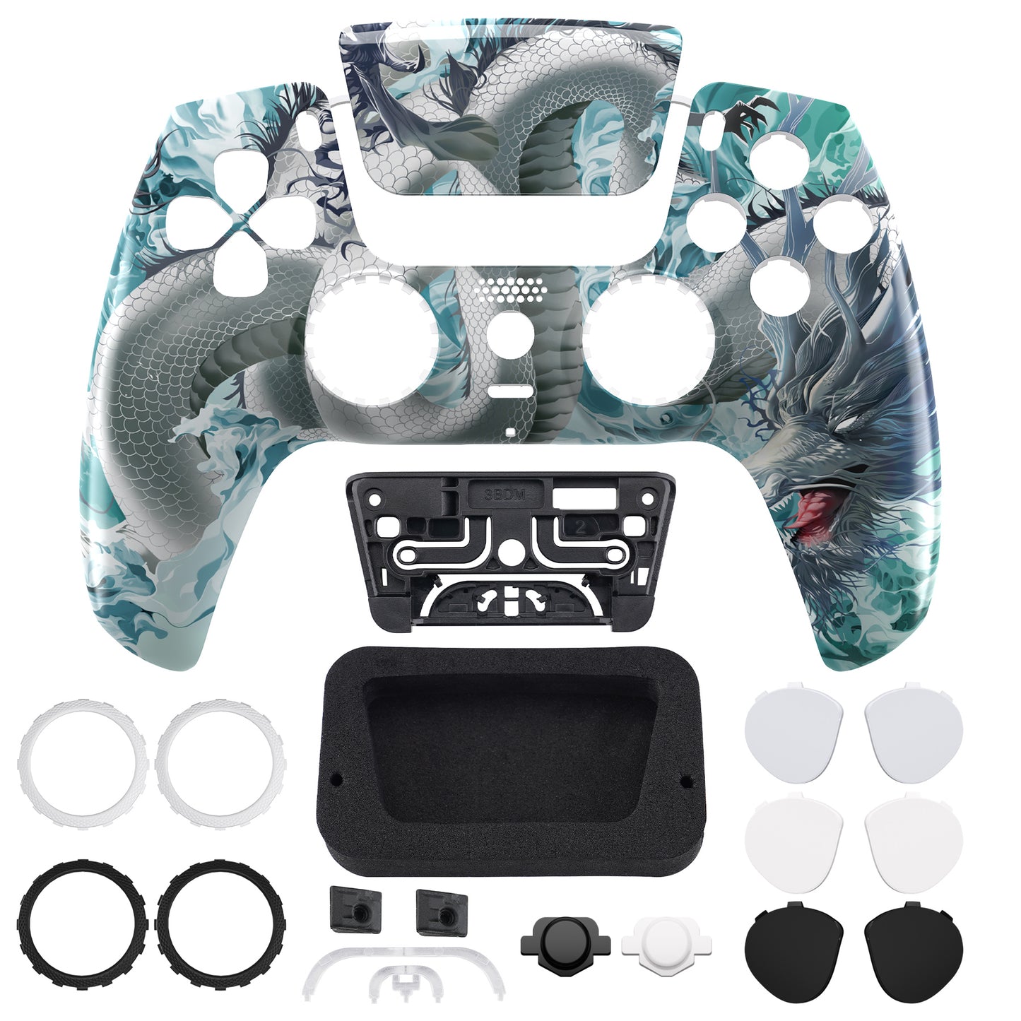 eXtremeRate LUNA Redesigned Replacement Front Shell with Touchpad Compatible with PS5 Controller BDM-010/020/030/040/050 - Jade Dragon - Cloud Dominator