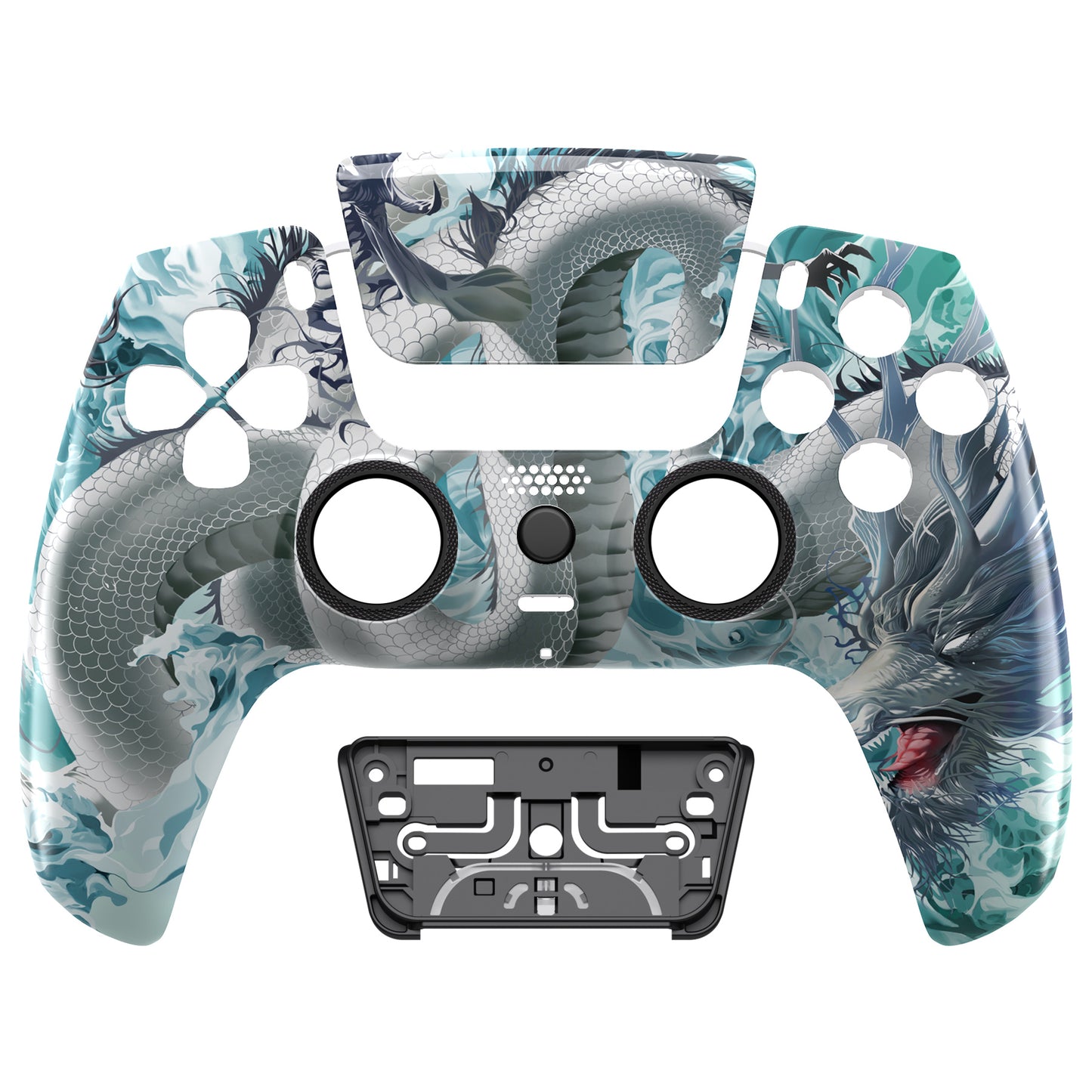 eXtremeRate LUNA Redesigned Replacement Front Shell with Touchpad Compatible with PS5 Controller BDM-010/020/030/040/050 - Jade Dragon - Cloud Dominator