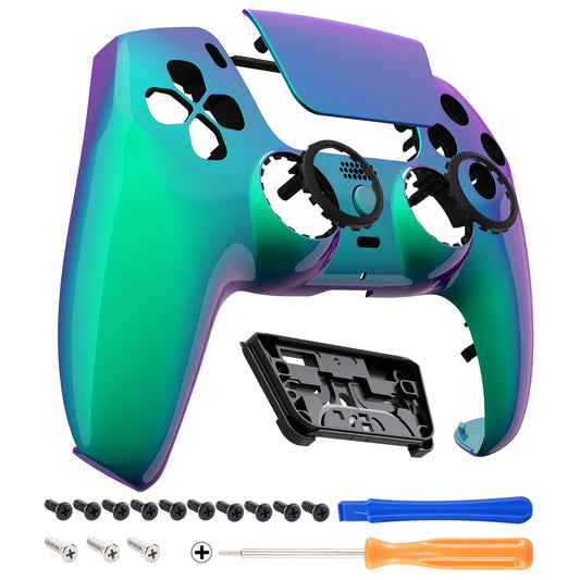 eXtremeRate LUNA Redesigned Replacement Front Shell with Touchpad Compatible with PS5 Controller BDM-010/020/030/040 - Chameleon Green Purple eXtremeRate