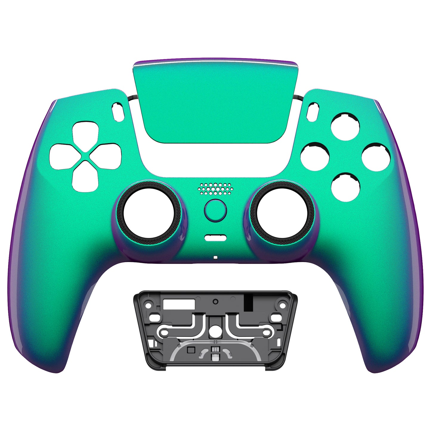 eXtremeRate LUNA Redesigned Replacement Front Shell with Touchpad Compatible with PS5 Controller BDM-010/020/030/040 - Chameleon Green Purple eXtremeRate