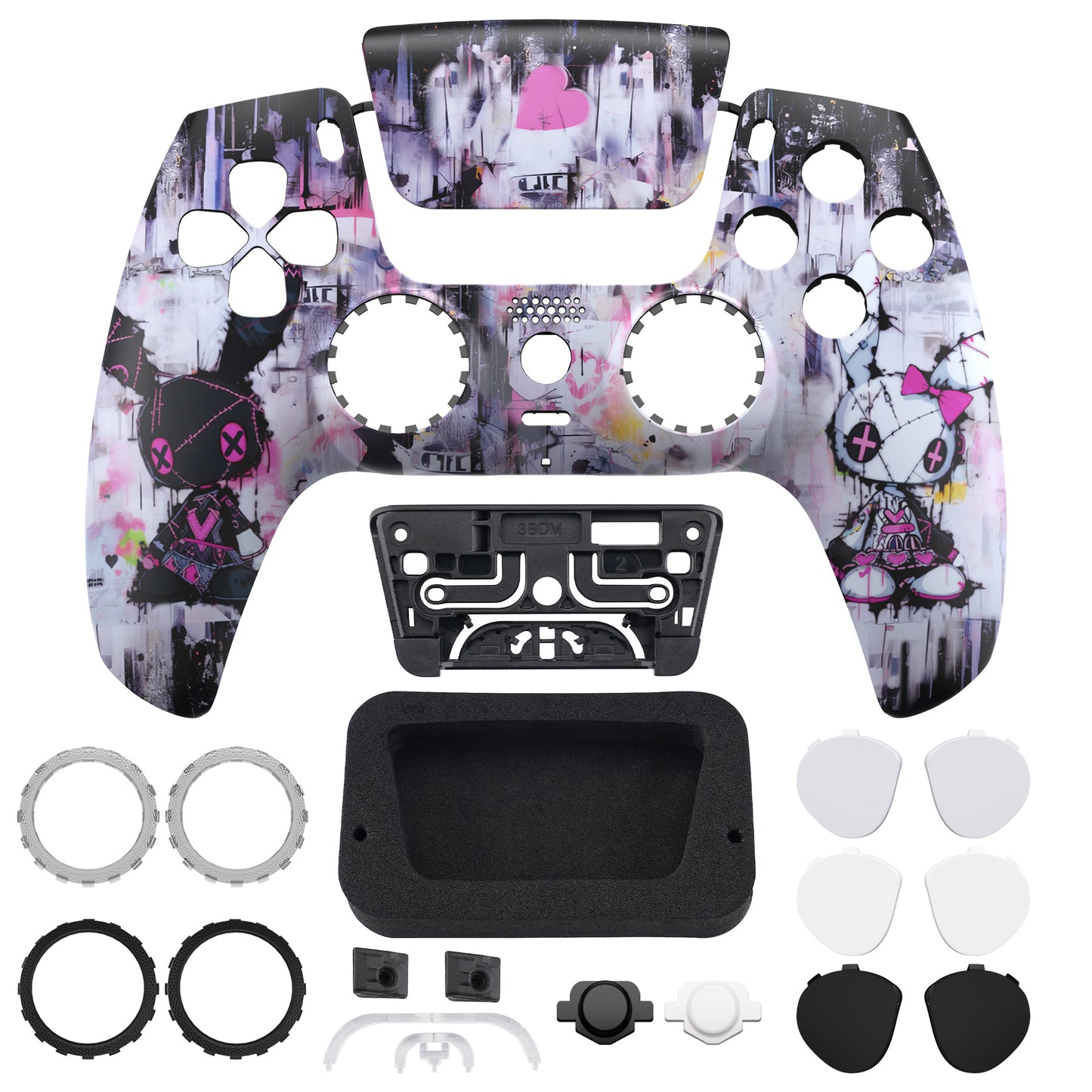 eXtremeRate LUNA Redesigned Replacement Front Shell with Touchpad Compatible with PS5 Controller BDM-010/020/030/040/050 - Lovely Punky Bunny