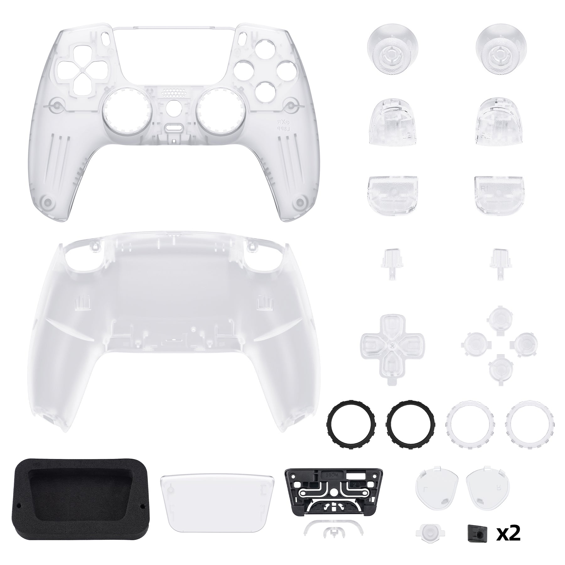 eXtremeRate LUNA Redesigned Replacement Full Set Shells with Buttons Compatible with PS5 Controller BDM-030/040 - Clear eXtremeRate