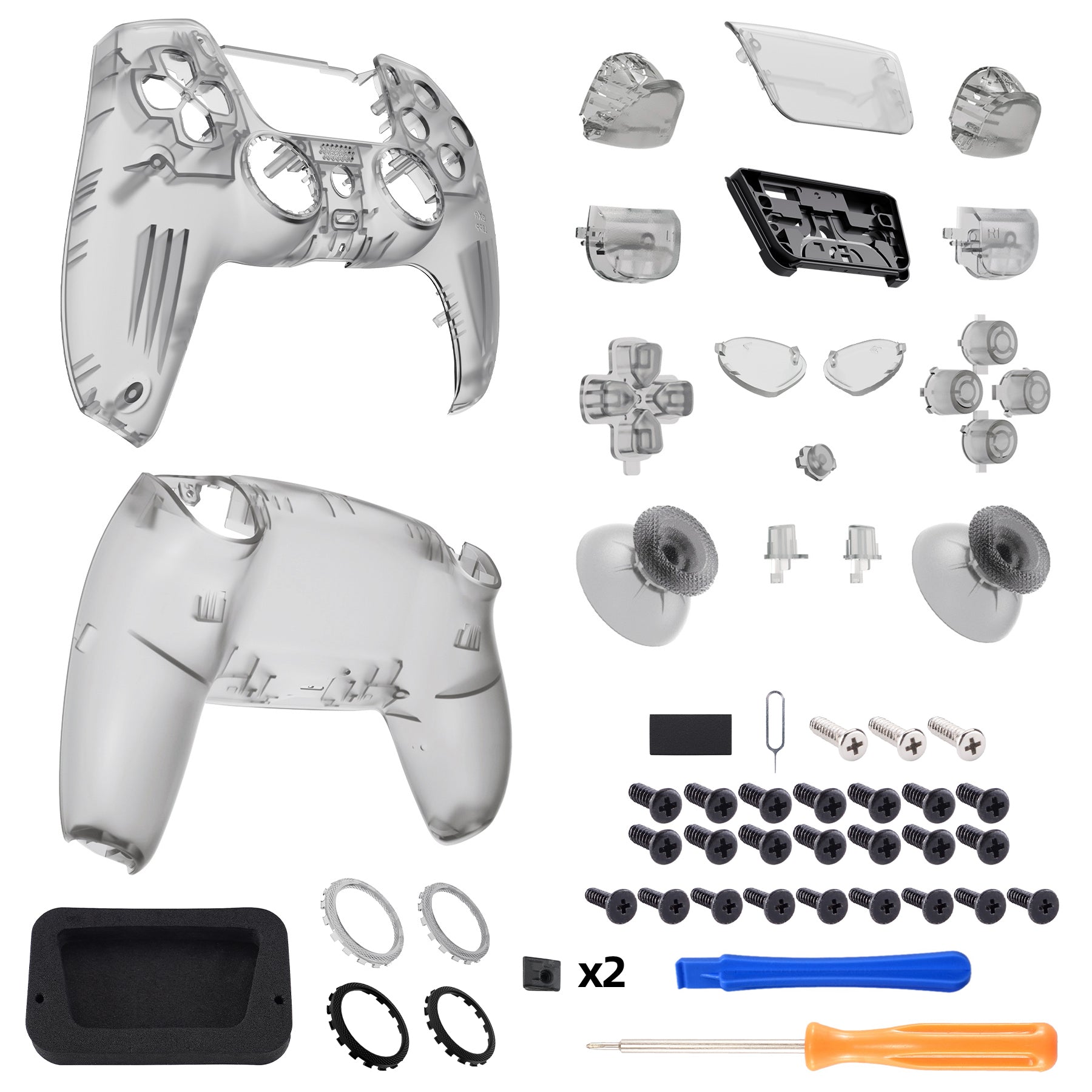 eXtremeRate LUNA Redesigned Replacement Full Set Shells with Buttons Compatible with PS5 Controller BDM-030/040 - Clear Black eXtremeRate
