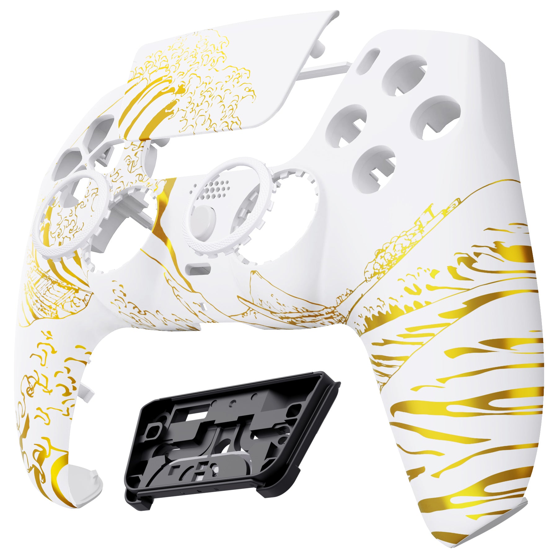 eXtremeRate LUNA Redesigned Replacement Front Shell with Touchpad  Compatible with PS5 Controller BDM-010/020/030/040 - The Great GOLDEN Wave  Off 