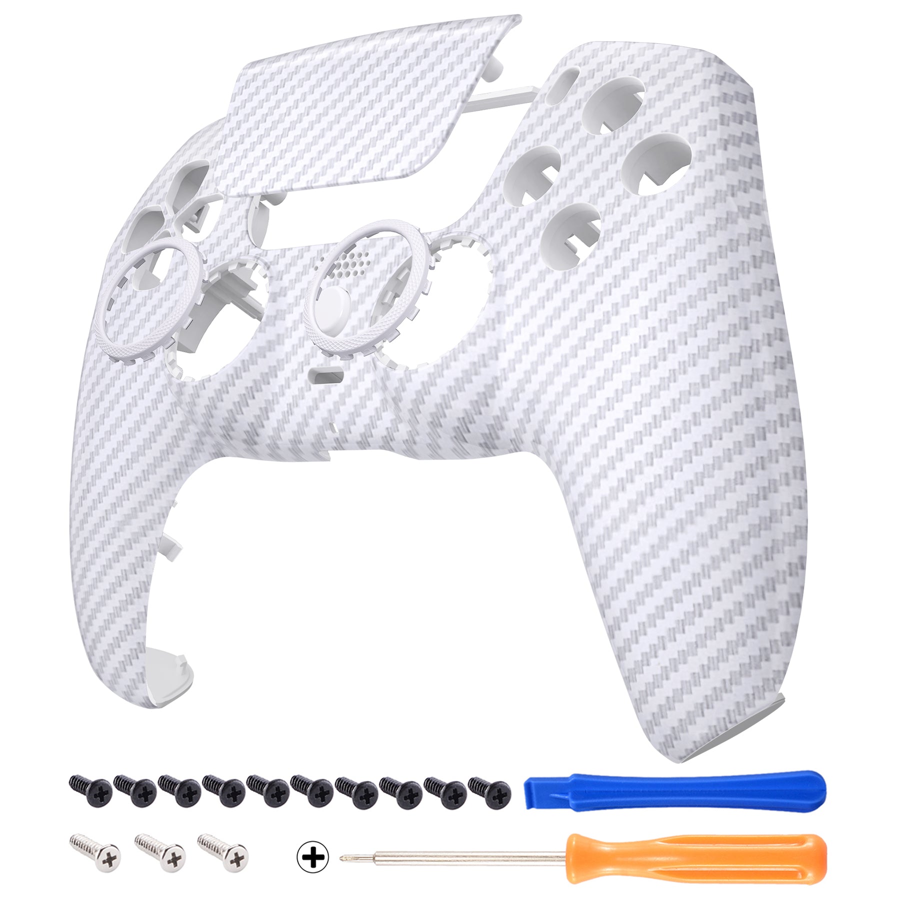 eXtremeRate Luna Redesigned White Silver Carbon Fiber Front Shell 
