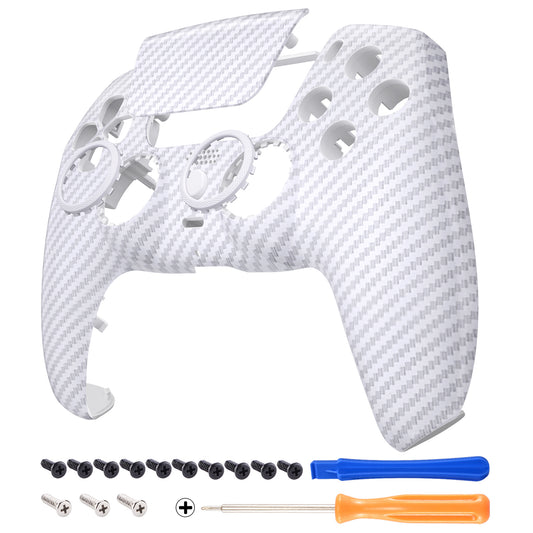 eXtremeRate LUNA Redesigned Replacement Front Shell with Touchpad Compatible with PS5 Controller BDM-010/020/030/040 - White Silver Carbon Fiber eXtremeRate