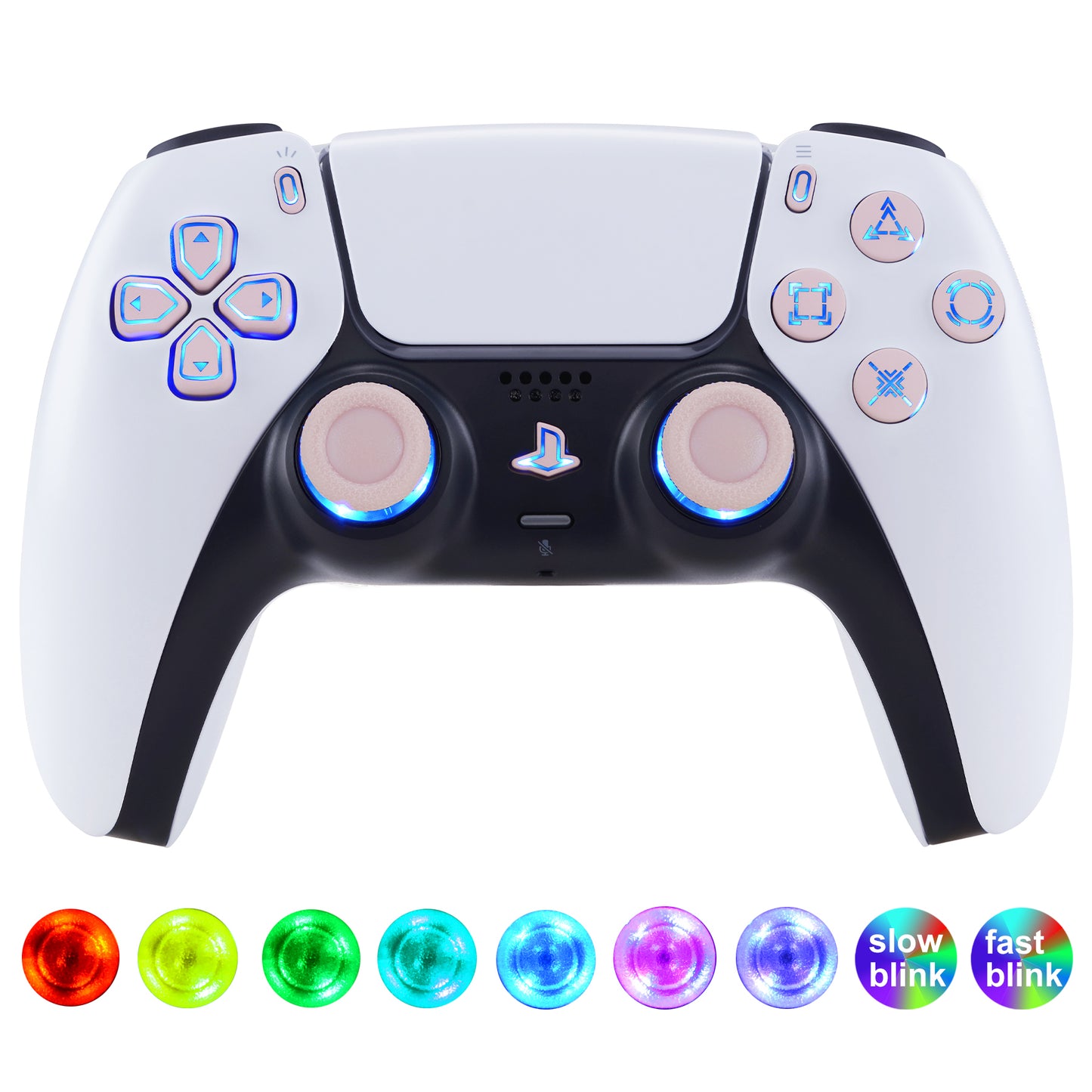 eXtremeRate Multi-Colors Luminated Buttons DTF V3 LED Kit for PS5 Controller BDM-030/040/050 - Cherry Blossoms Pink