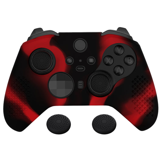 eXtremeRate PlayVital Protective Anti-Slip Silicone Case with Thumb Grips Caps for Xbox One Elite Series 2 & Elite 2 Core Controller - Black & Red