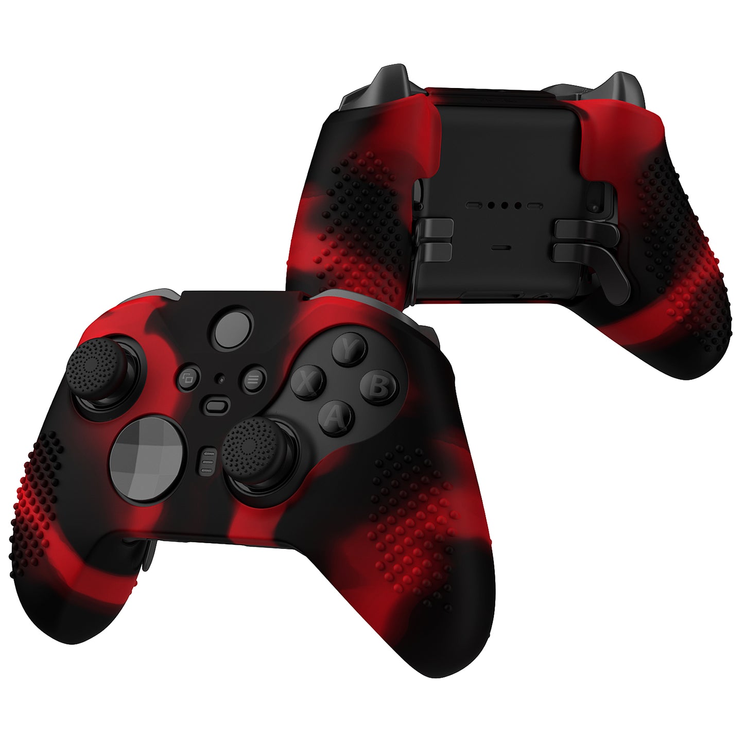 eXtremeRate PlayVital Protective Anti-Slip Silicone Case with Thumb Grips Caps for Xbox One Elite Series 2 & Elite 2 Core Controller - Black & Red