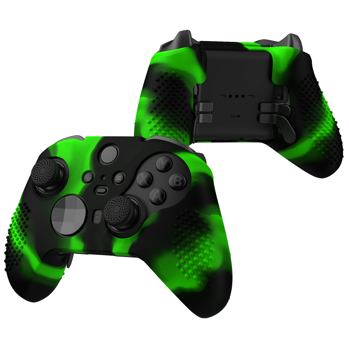 eXtremeRate PlayVital Protective Anti-Slip Silicone Case with Thumb Grips Caps for Xbox One Elite Series 2 & Elite 2 Core Controller - Green & Black