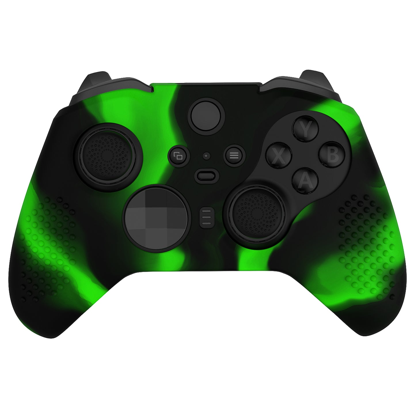 eXtremeRate PlayVital Protective Anti-Slip Silicone Case with Thumb Grips Caps for Xbox One Elite Series 2 & Elite 2 Core Controller - Green & Black