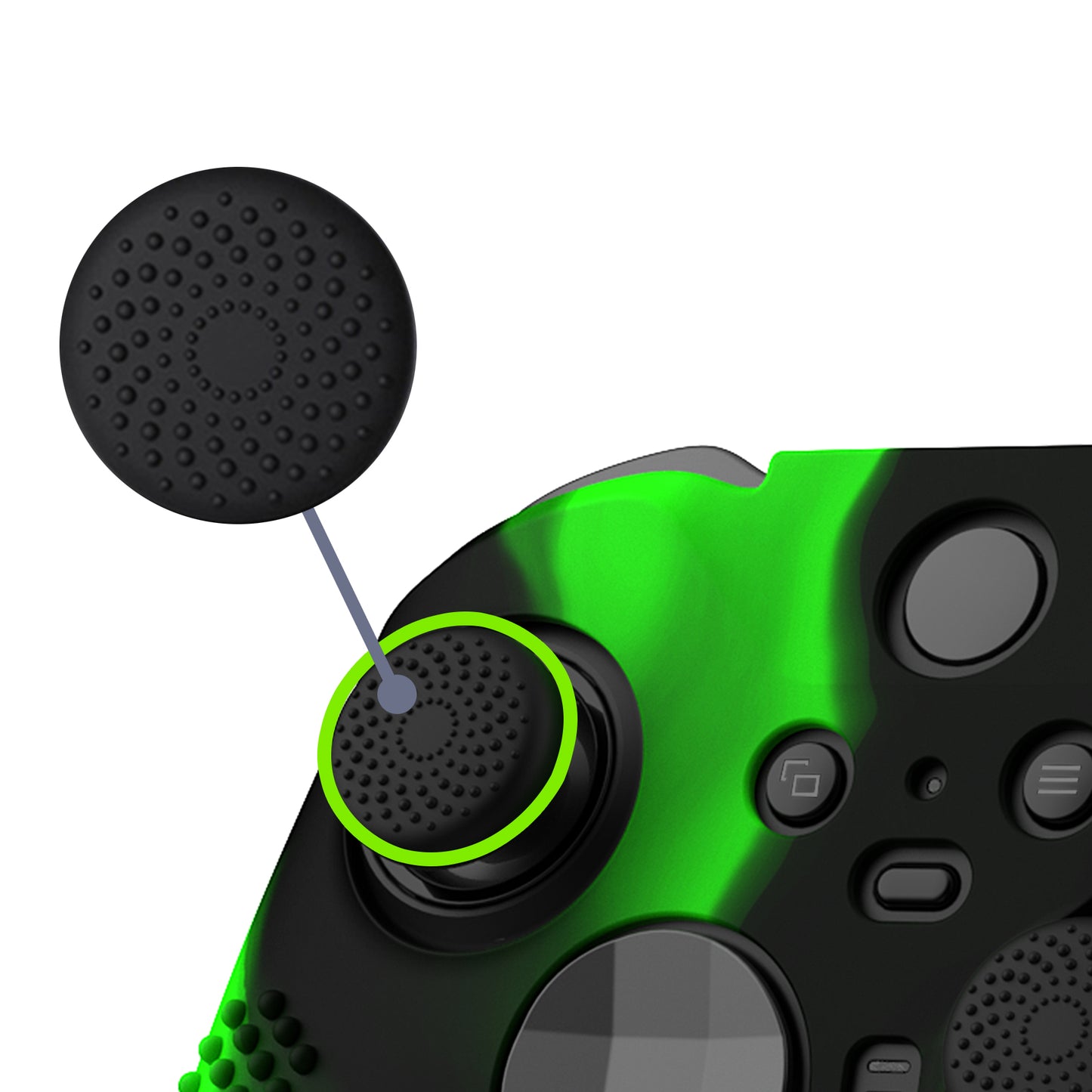 eXtremeRate PlayVital Protective Anti-Slip Silicone Case with Thumb Grips Caps for Xbox One Elite Series 2 & Elite 2 Core Controller - Green & Black