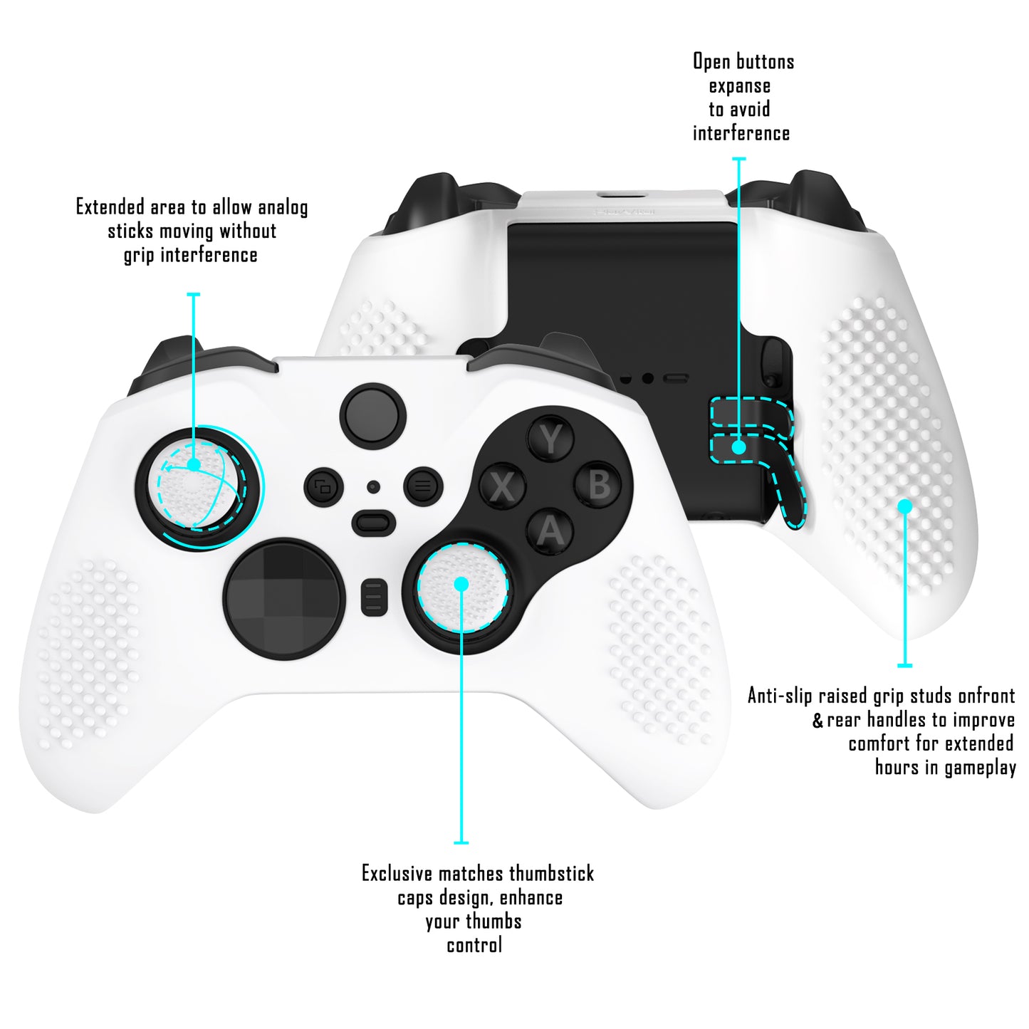 eXtremeRate PlayVital Protective Anti-Slip Silicone Case with Thumb Grips Caps for Xbox One Elite Series 2 & Elite 2 Core Controller - White