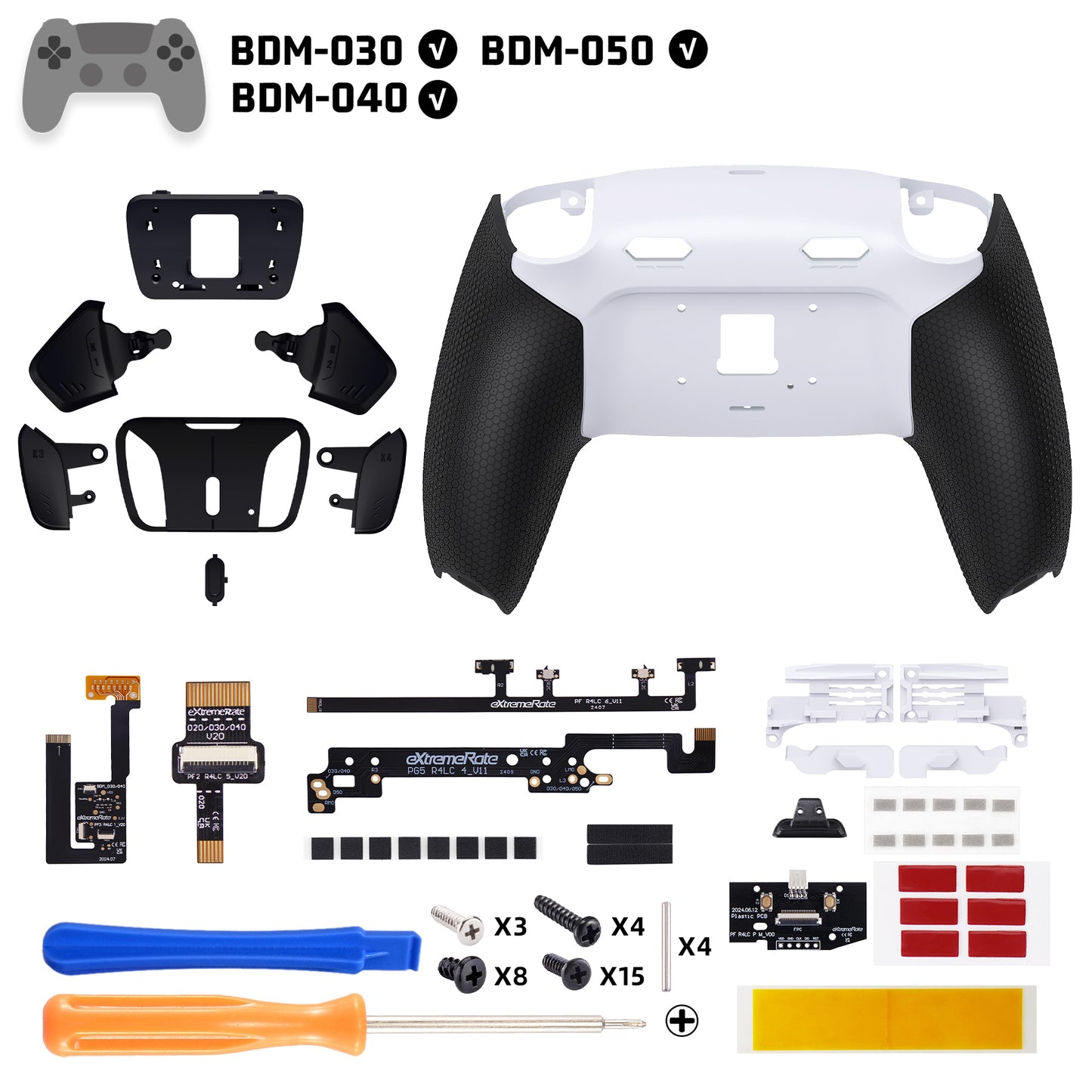 eXtremeRate RISE4 Plus MAX Back Paddles Kit with Clicky Trigger Stops & Rubberized Grip for PS5 Controller BDM-030/040 /050 - Rubberized White Black - Black