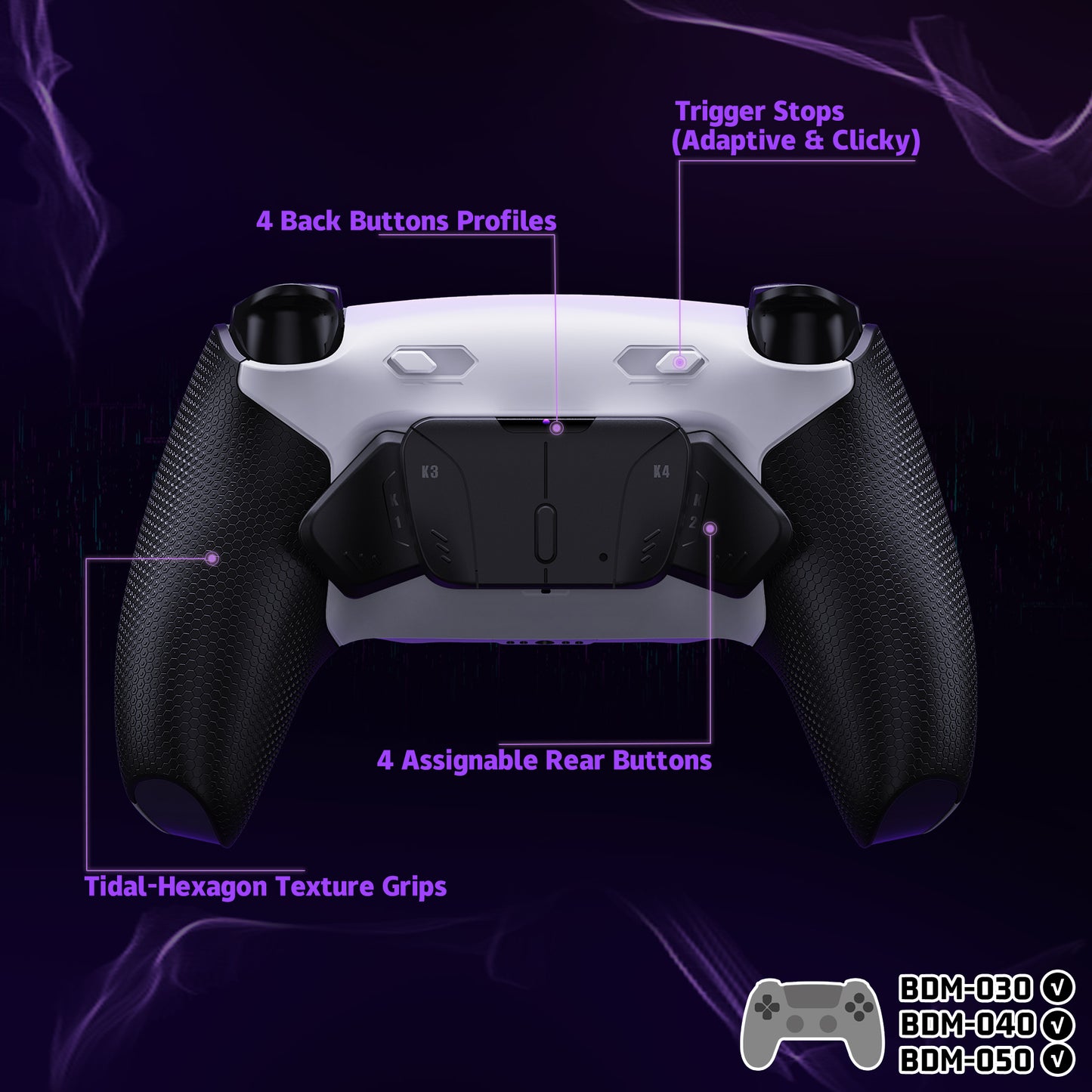 eXtremeRate RISE4 Plus MAX Back Paddles Kit with Clicky Trigger Stops & Rubberized Grip for PS5 Controller BDM-030/040 /050 - Rubberized White Black - Black