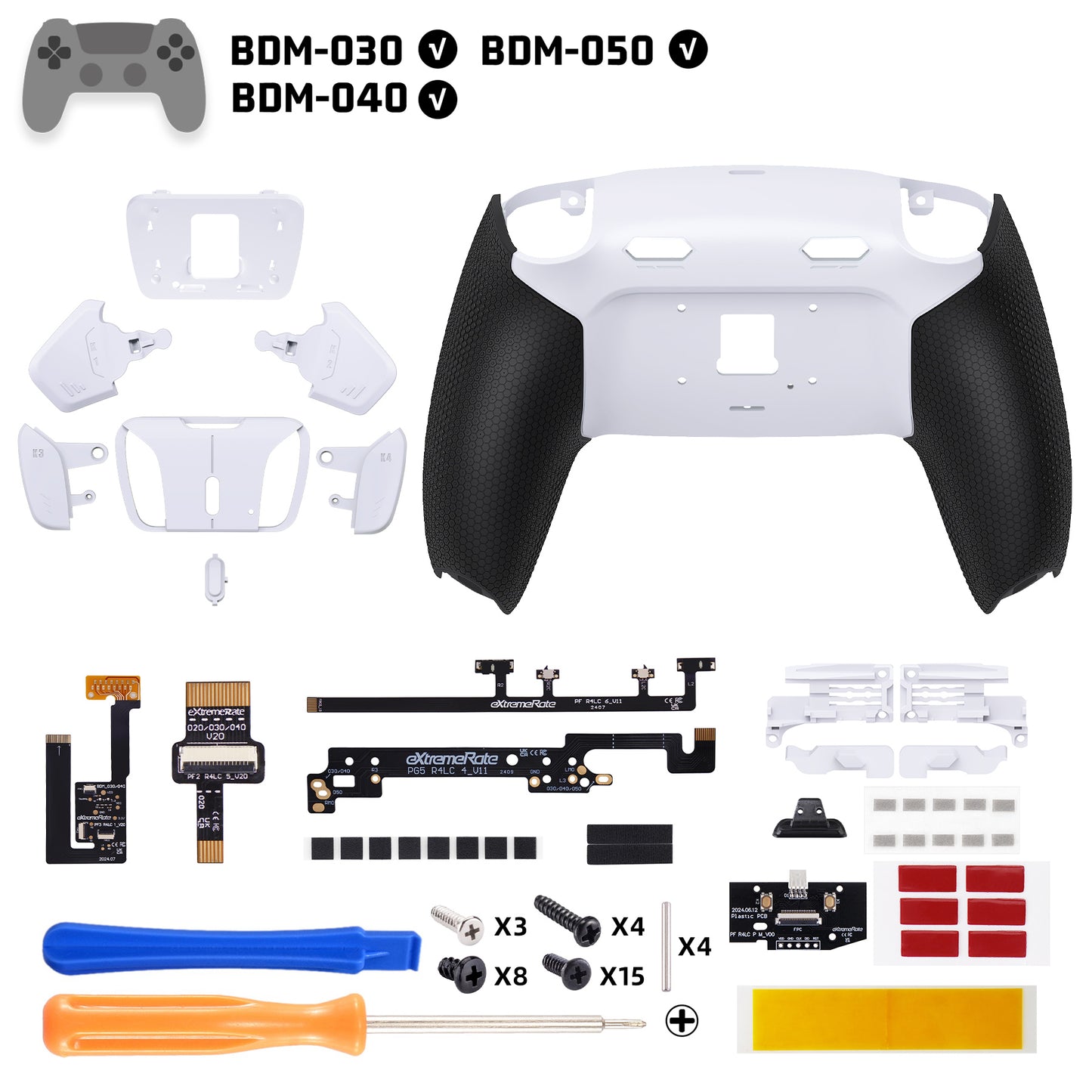 eXtremeRate RISE4 Plus MAX Back Paddles Kit with Clicky Trigger Stops & Rubberized Grip for PS5 Controller BDM-030/040 /050 - Rubberized White Black - White