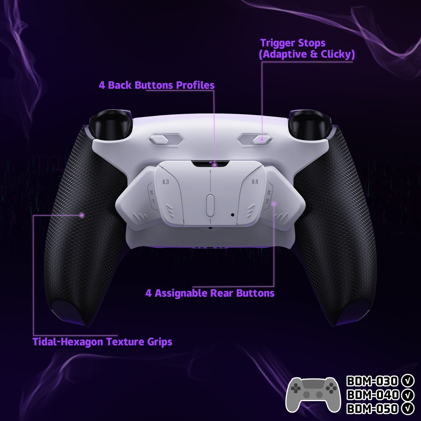 eXtremeRate RISE4 Plus MAX Back Paddles Kit with Clicky Trigger Stops & Rubberized Grip for PS5 Controller BDM-030/040 /050 - Rubberized White Black - White