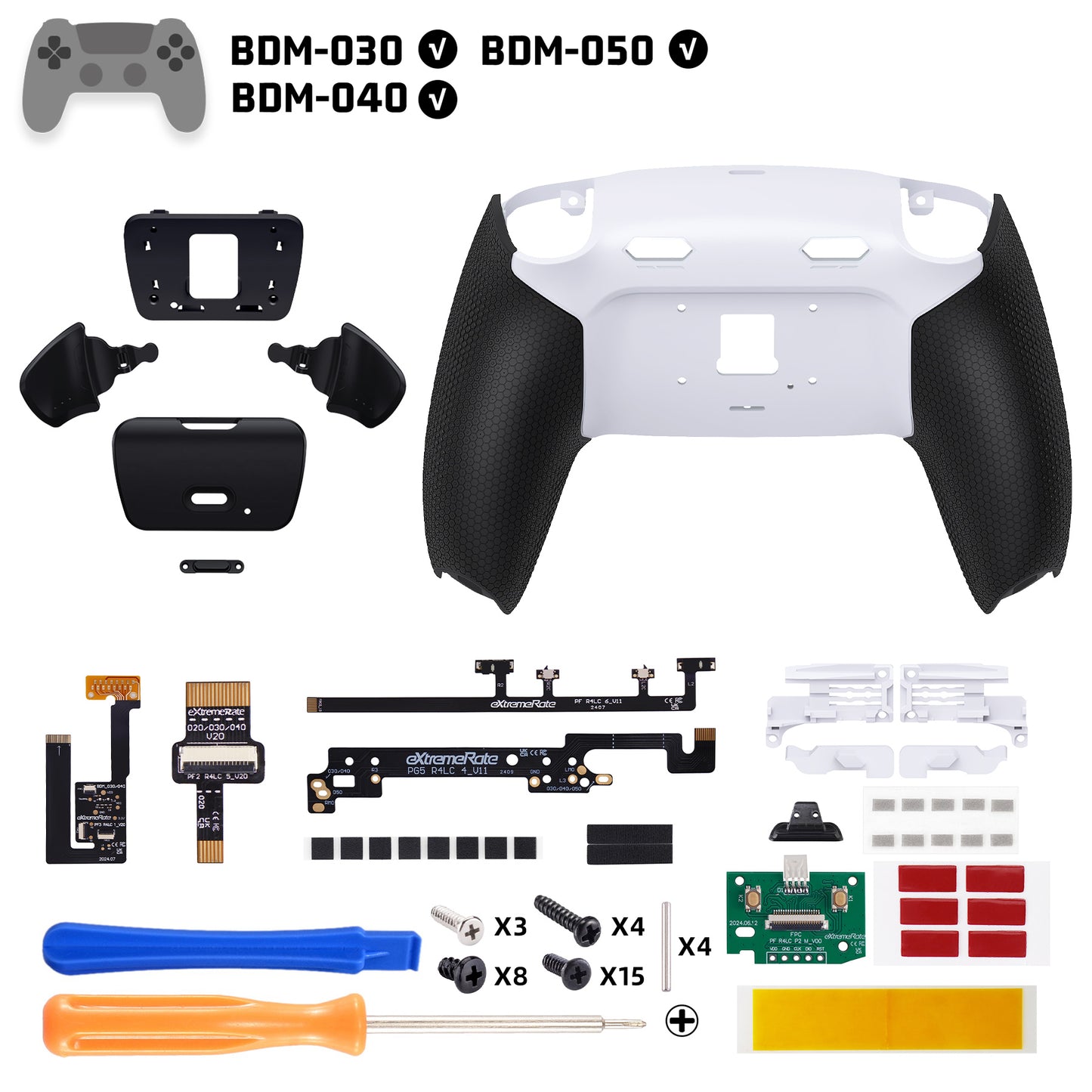 eXtremeRate RISE Plus MAX Back Paddles Kit with Clicky Trigger Stops & Rubberized Grip for PS5 Controller BDM-030/040 /050 - Rubberized White Black - Black