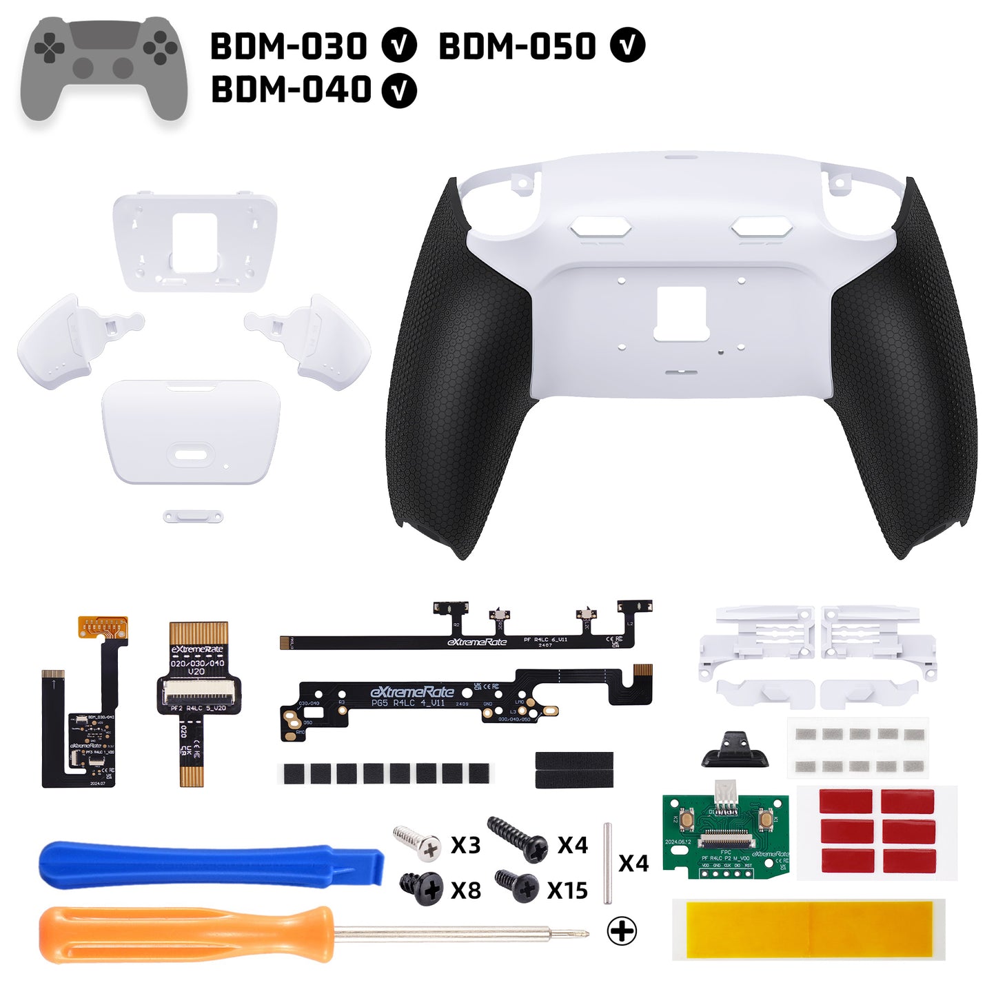 eXtremeRate RISE Plus MAX Back Paddles Kit with Clicky Trigger Stops & Rubberized Grip for PS5 Controller BDM-030/040 /050 - Rubberized White Black - White