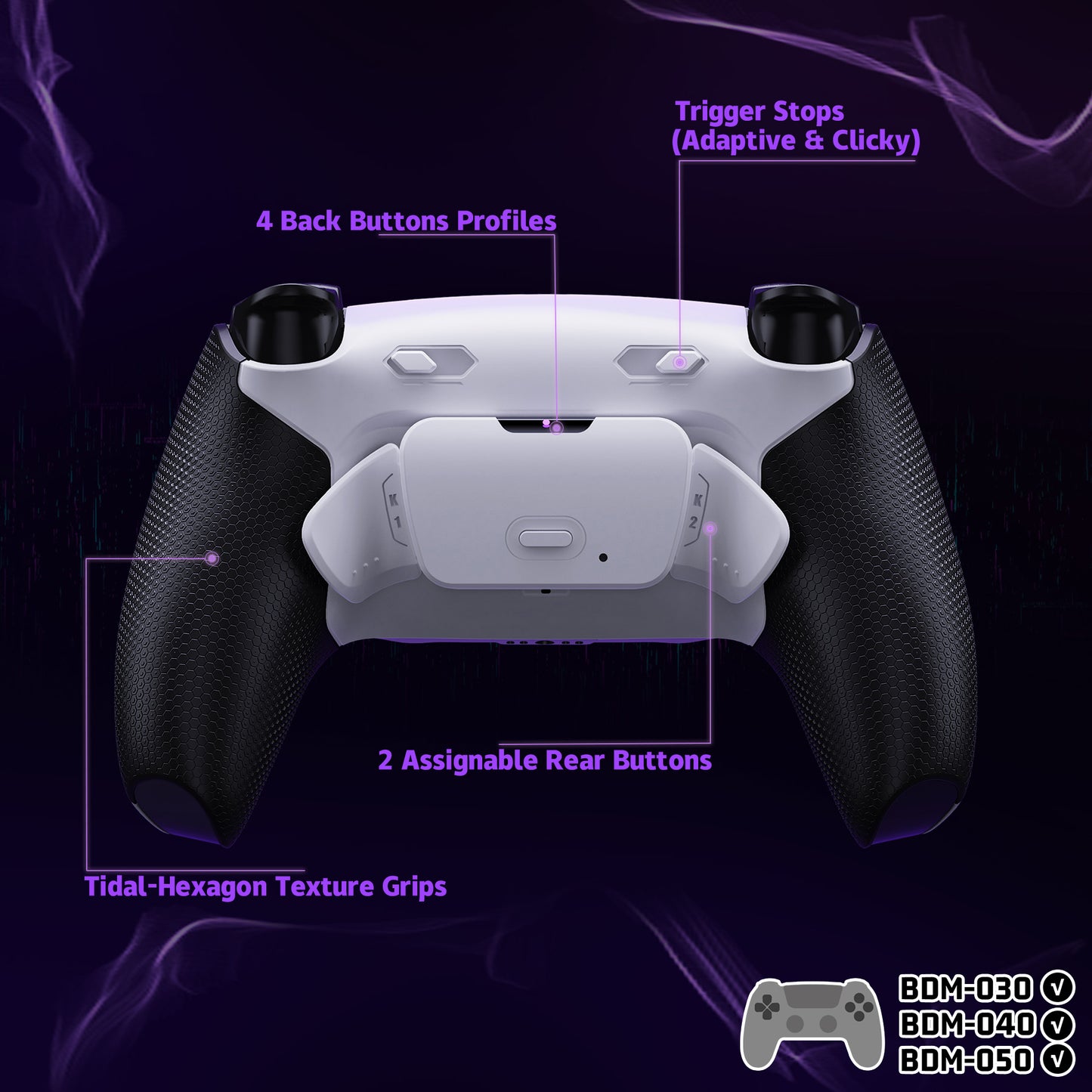 eXtremeRate RISE Plus MAX Back Paddles Kit with Clicky Trigger Stops & Rubberized Grip for PS5 Controller BDM-030/040 /050 - Rubberized White Black - White