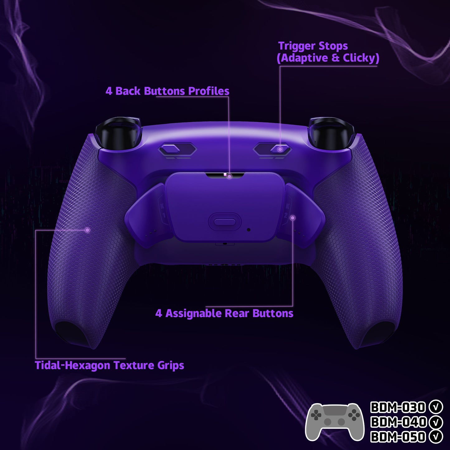 eXtremeRate RISE Plus MAX Back Paddles Kit with Clicky Trigger Stops & Rubberized Grip for PS5 Controller BDM-030/040 /050 - Rubberized Galactic Purple