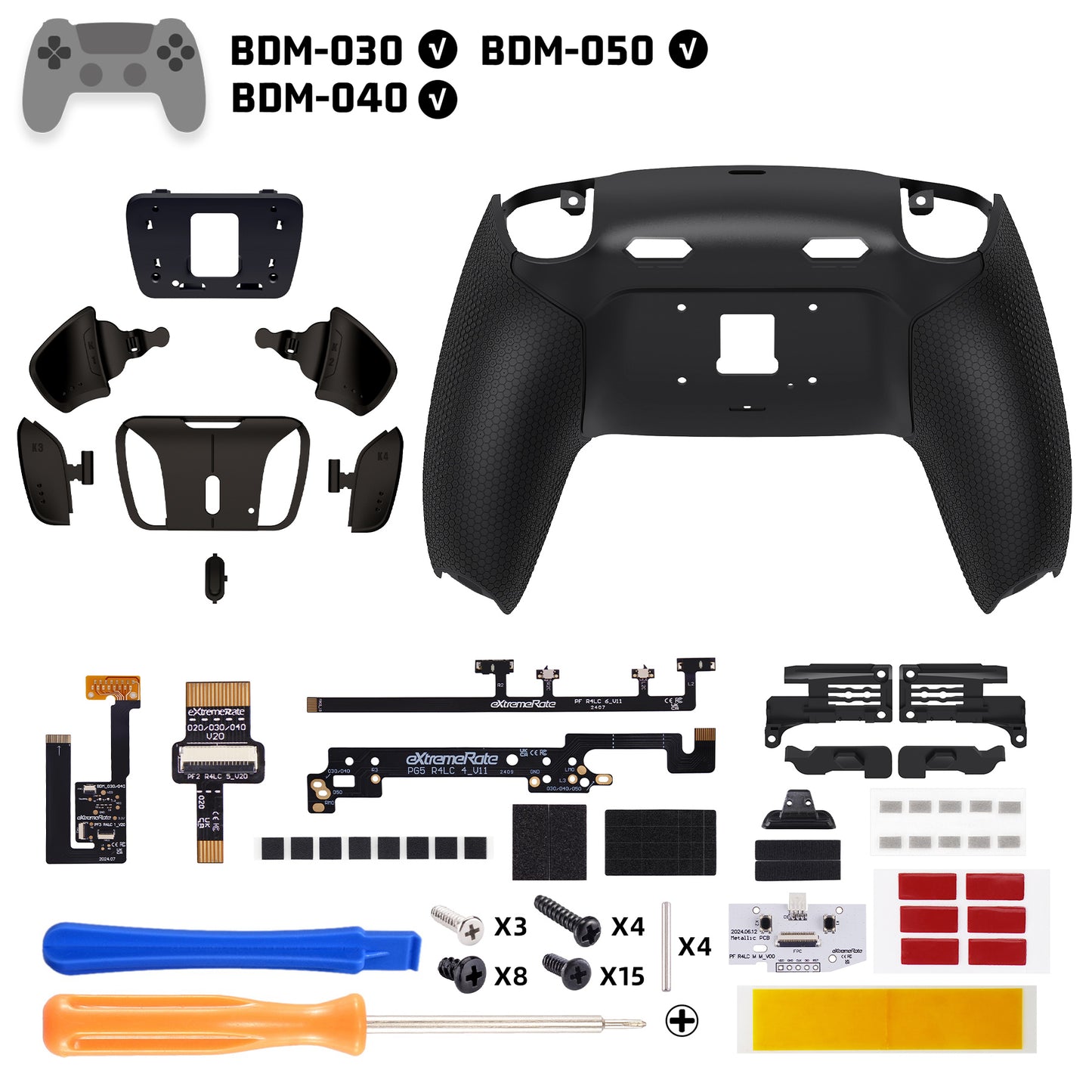 eXtremeRate Real Metal Buttons (RMB) Version RISE4 Plus MAX Back Paddles Kit with Clicky Trigger Stops & Rubberized Grip for PS5 Controller BDM-030/040 /050 - Rubberized Black