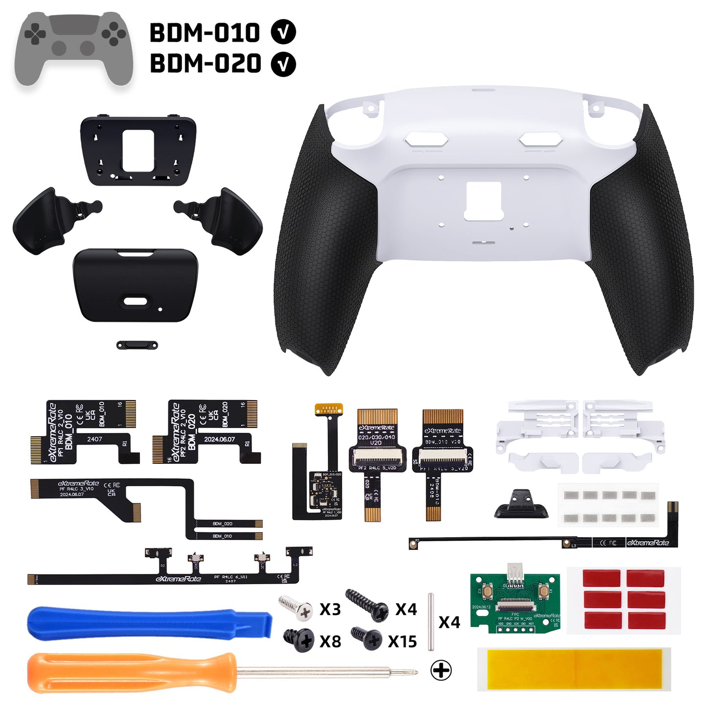 eXtremeRate RISE Plus MAX Back Paddles Kit with Clicky Trigger Stops & Rubberized Grip for PS5 Controller BDM-010/020 - Rubberized White Black - Black