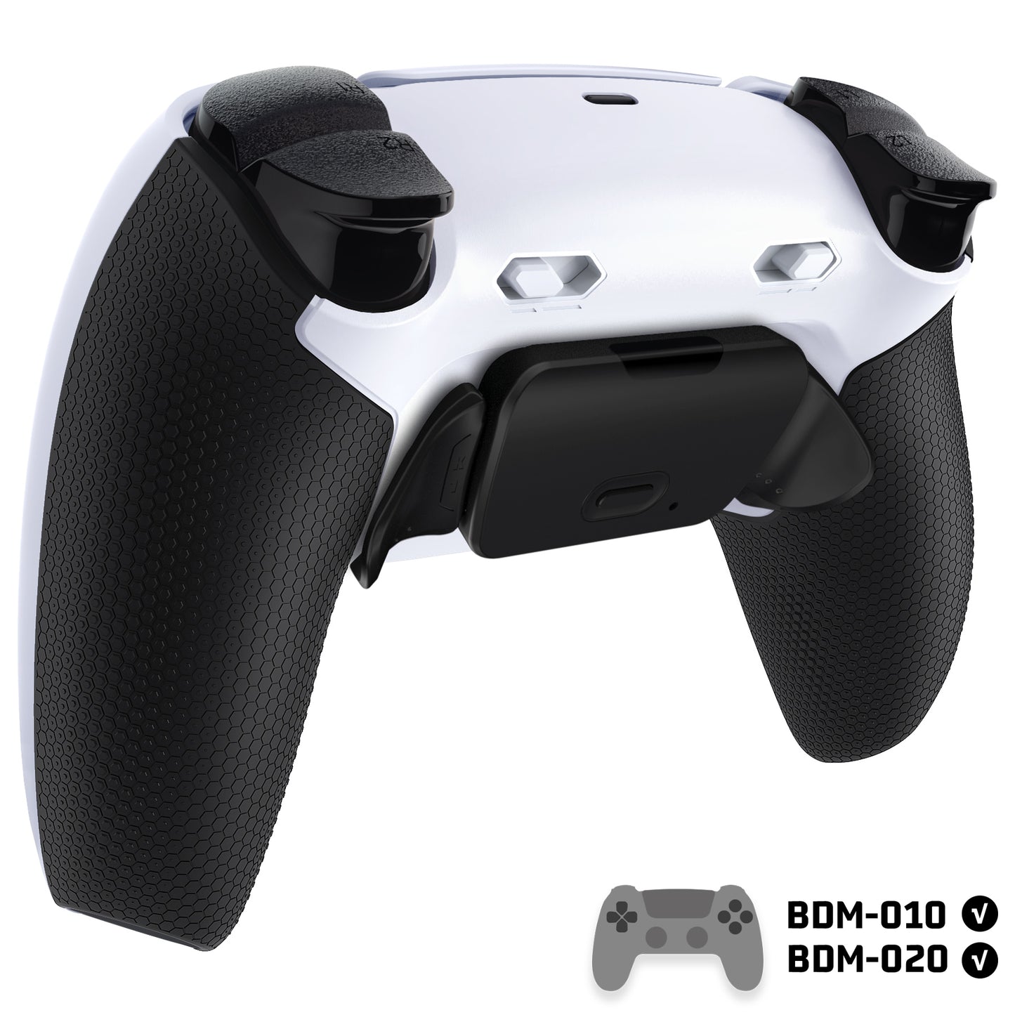 eXtremeRate RISE Plus MAX Back Paddles Kit with Clicky Trigger Stops & Rubberized Grip for PS5 Controller BDM-010/020 - Rubberized White Black - Black