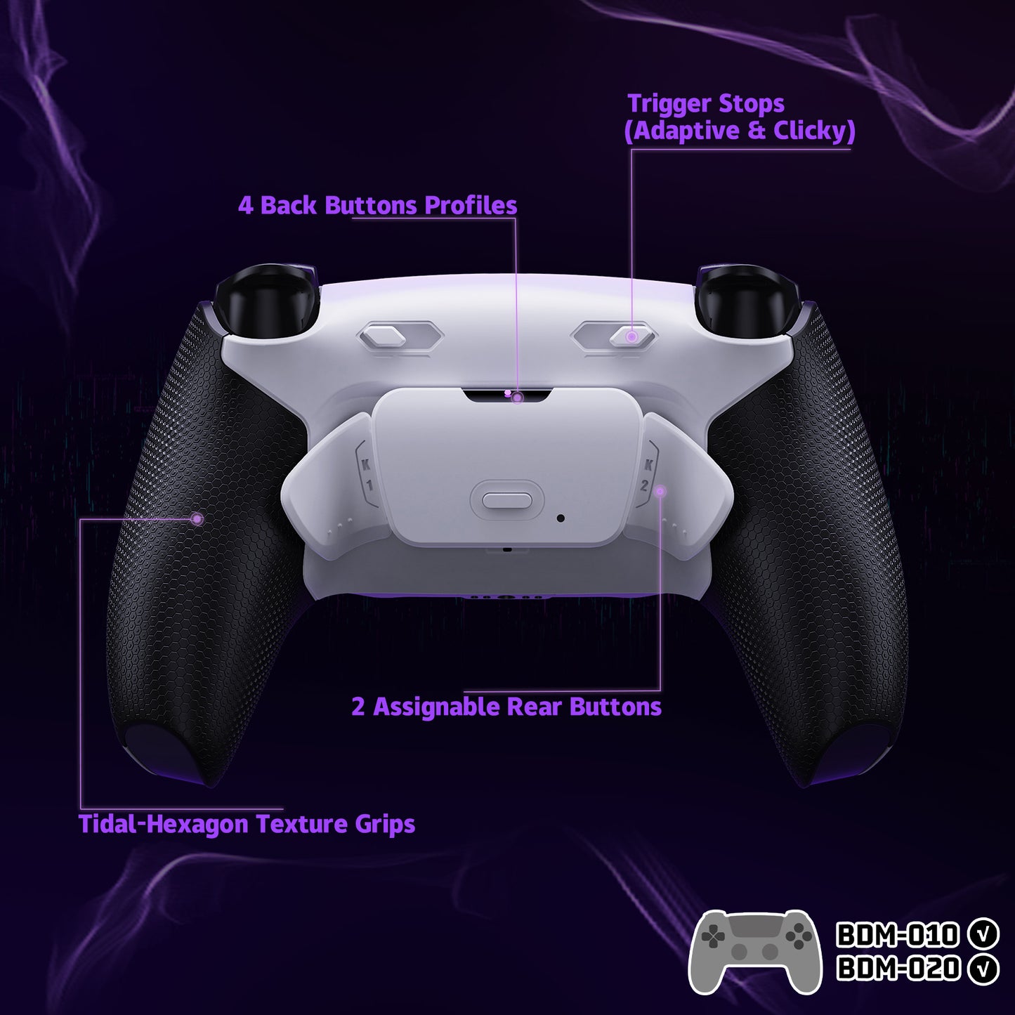 eXtremeRate RISE Plus MAX Back Paddles Kit with Clicky Trigger Stops & Rubberized Grip for PS5 Controller BDM-010/020 - Rubberized White Black - White