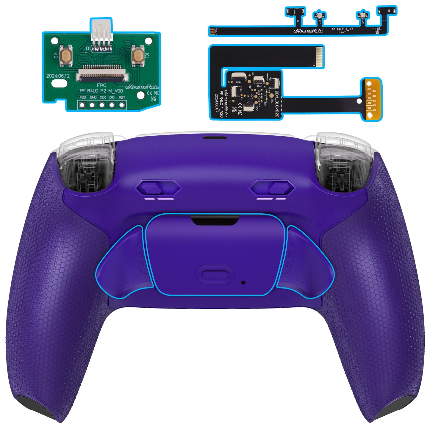 eXtremeRate RISE Plus MAX Back Paddles Kit with Clicky Trigger Stops & Rubberized Grip for PS5 Controller BDM-010/020 - Rubberized Galactic Purple