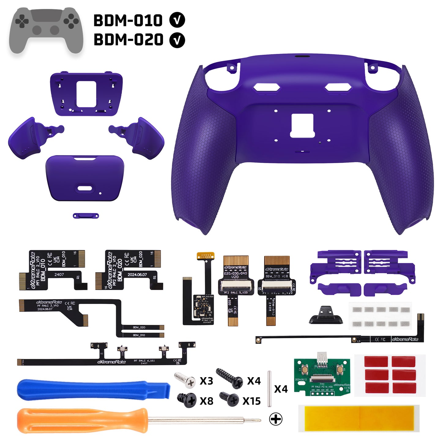 eXtremeRate RISE Plus MAX Back Paddles Kit with Clicky Trigger Stops & Rubberized Grip for PS5 Controller BDM-010/020 - Rubberized Galactic Purple