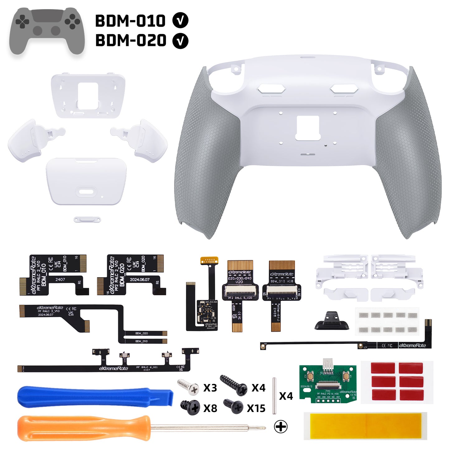 eXtremeRate RISE Plus MAX Back Paddles Kit with Clicky Trigger Stops & Rubberized Grip for PS5 Controller BDM-010/020 - Rubberized White Gray