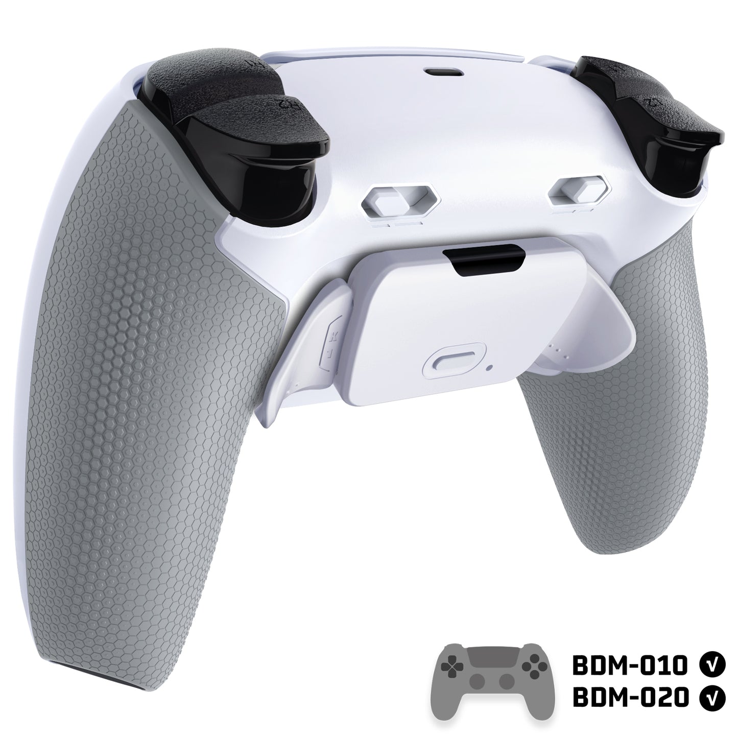 eXtremeRate RISE Plus MAX Back Paddles Kit with Clicky Trigger Stops & Rubberized Grip for PS5 Controller BDM-010/020 - Rubberized White Gray