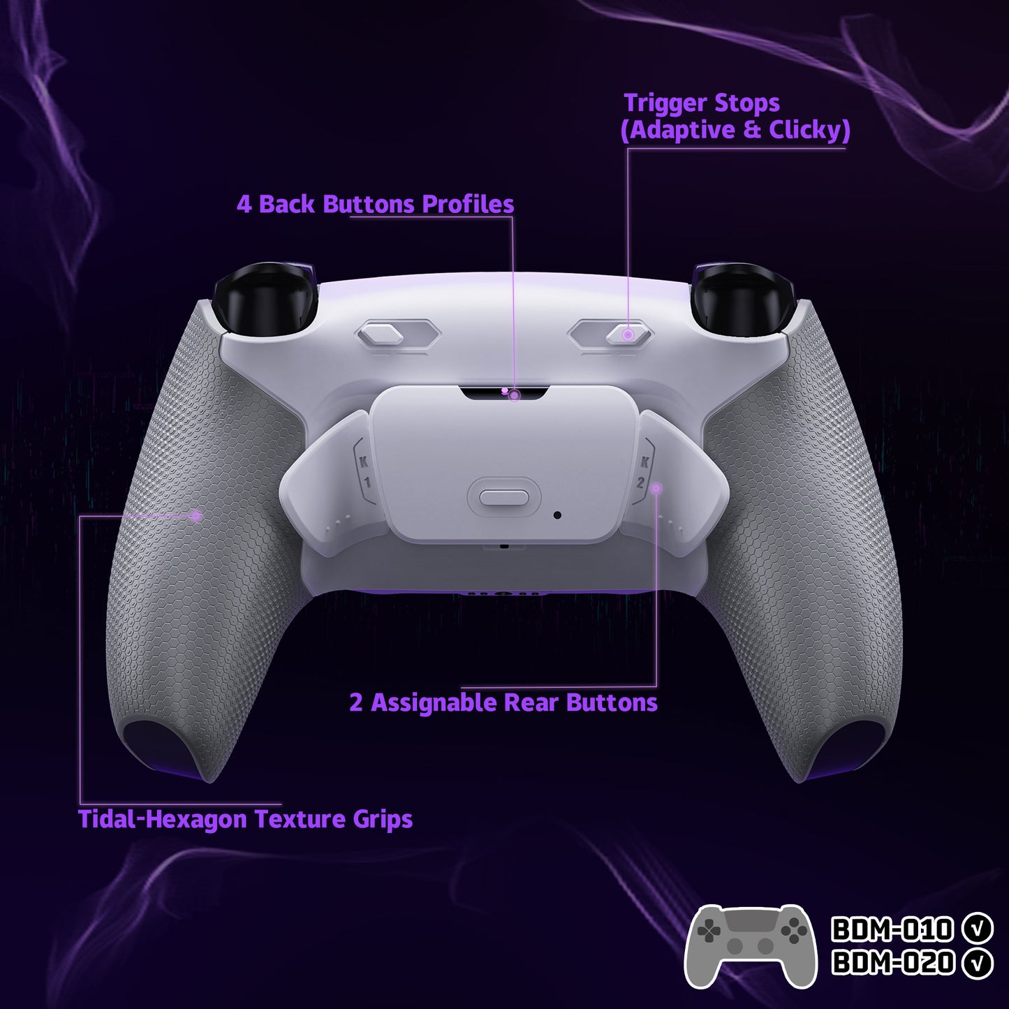 eXtremeRate RISE Plus MAX Back Paddles Kit with Clicky Trigger Stops & Rubberized Grip for PS5 Controller BDM-010/020 - Rubberized White Gray