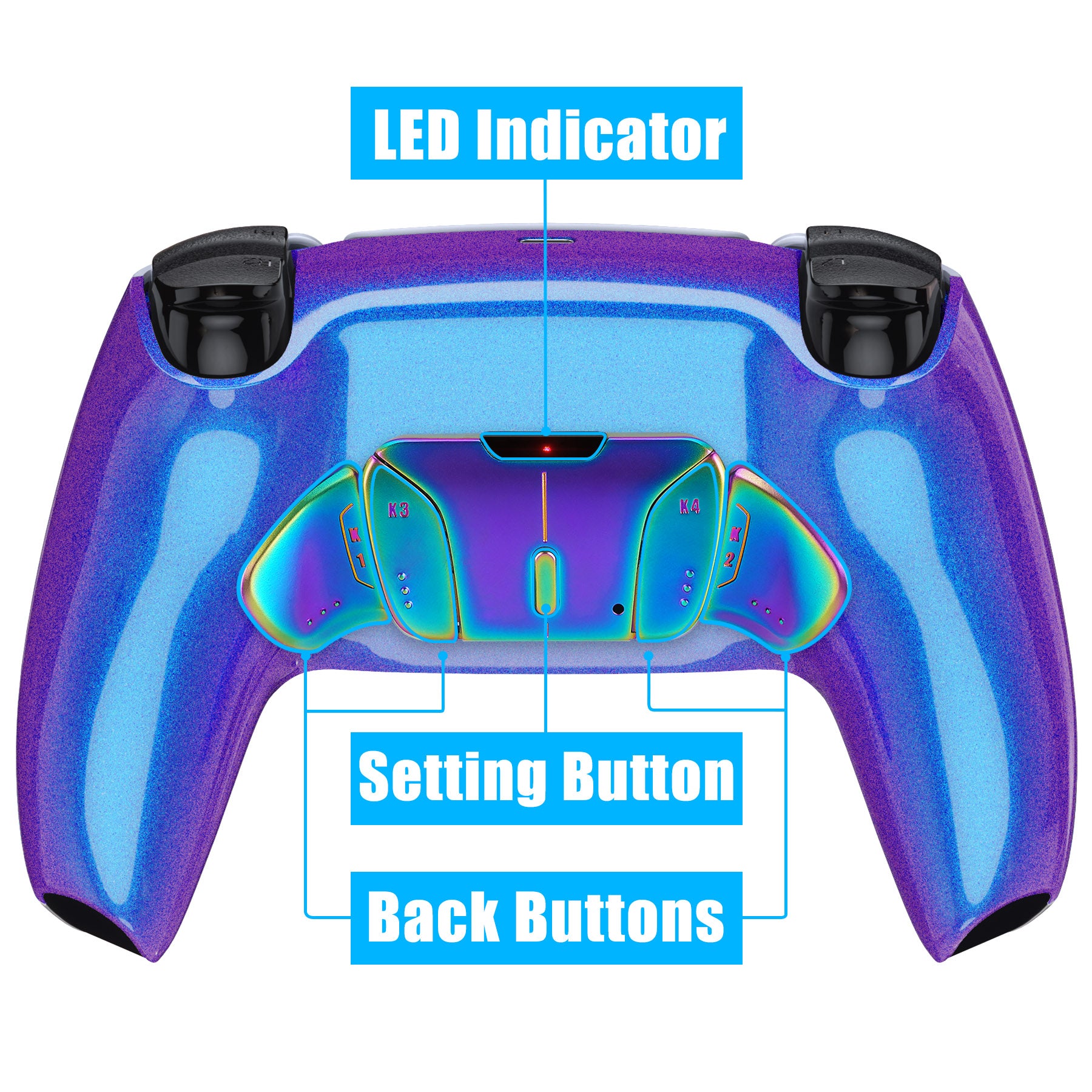 eXtremeRate Rainbow Aura Blue & Purple Real Metal Buttons (RMB) Version RISE 4.0 Remap Kit for PS5 Controller BDM-030/040 - Chameleon Purple Blue eXtremeRate