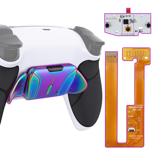 eXtremeRate Rainbow Aura Blue & Purple Real Metal Buttons (RMB) Version RISE 4.0 Remap Kit for PS5 Controller BDM-030/040 - Rubberized White Black eXtremeRate
