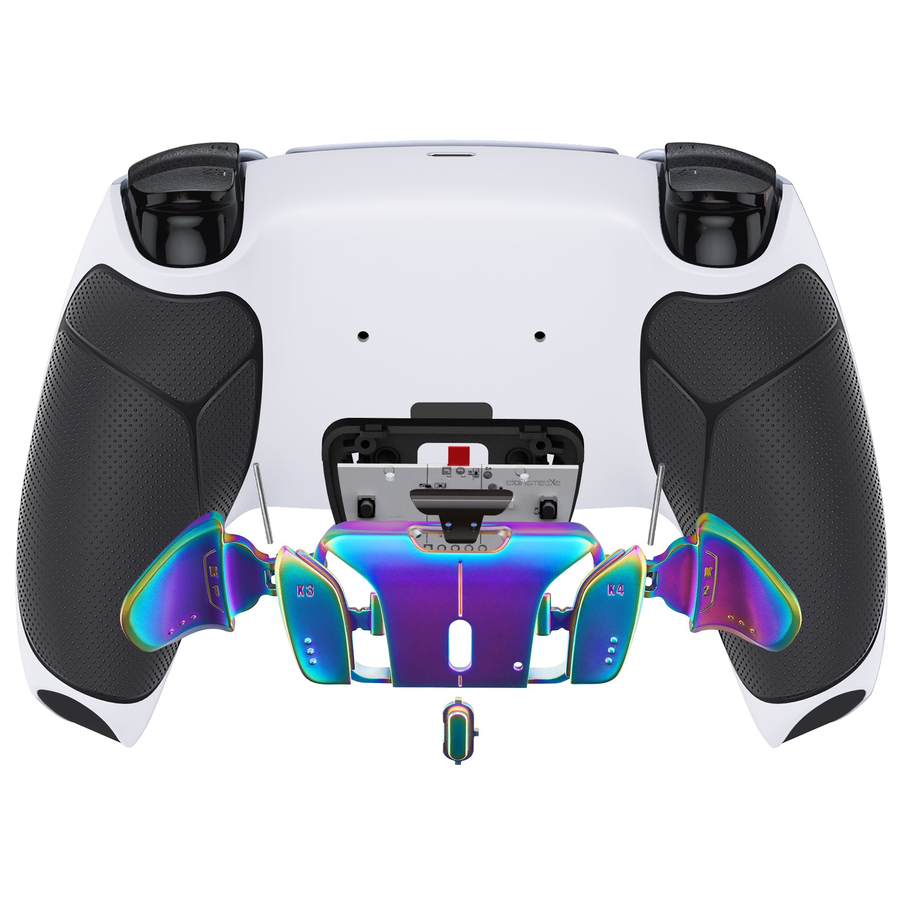 eXtremeRate Rainbow Aura Blue & Purple Real Metal Buttons (RMB) Version RISE 4.0 Remap Kit for PS5 Controller BDM-030/040 - Rubberized White Black eXtremeRate