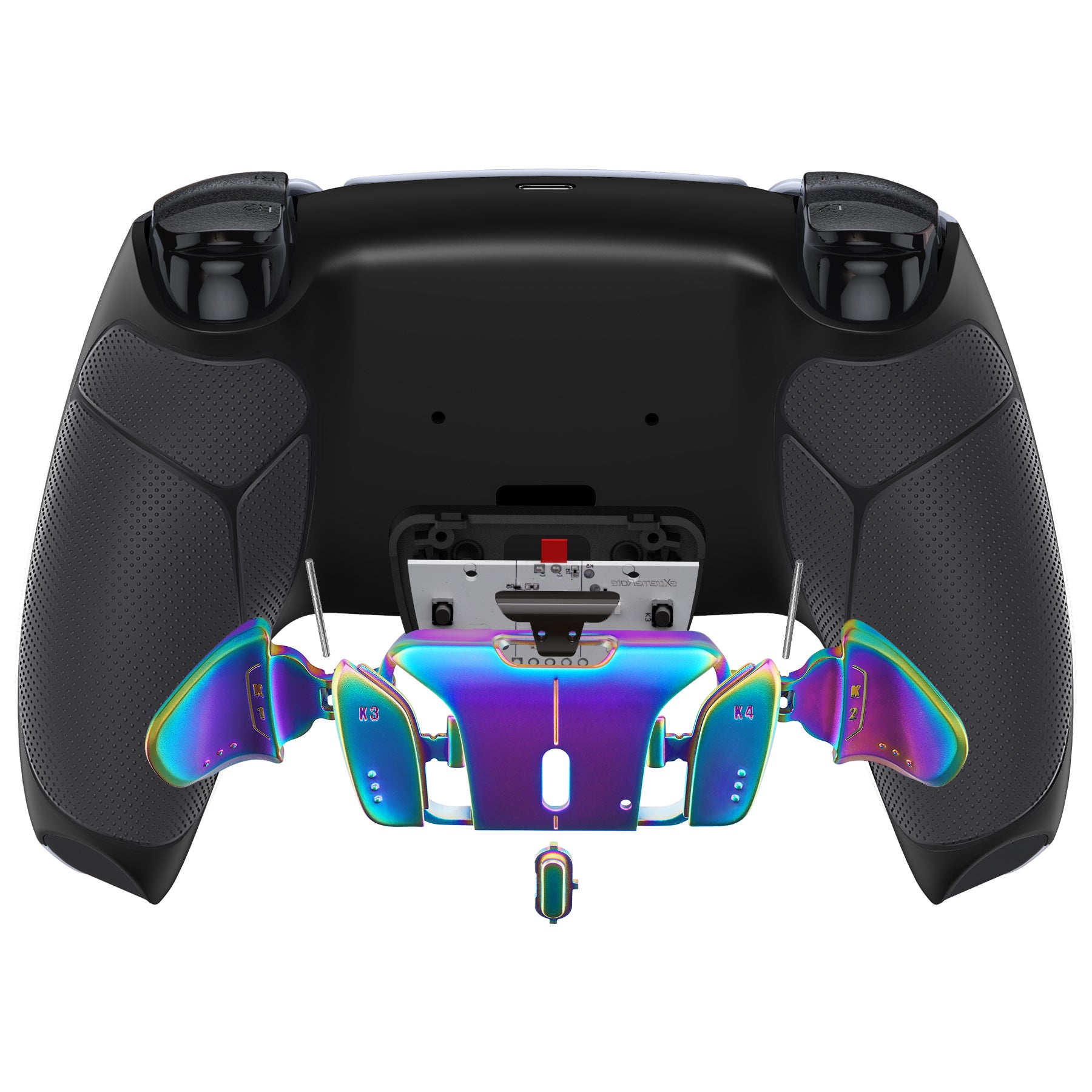 eXtremeRate Rainbow Aura Blue & Purple Real Metal Buttons (RMB) Version RISE4 Remap Kit for PS5 Controller BDM-010/020 - Rubberized Black eXtremeRate