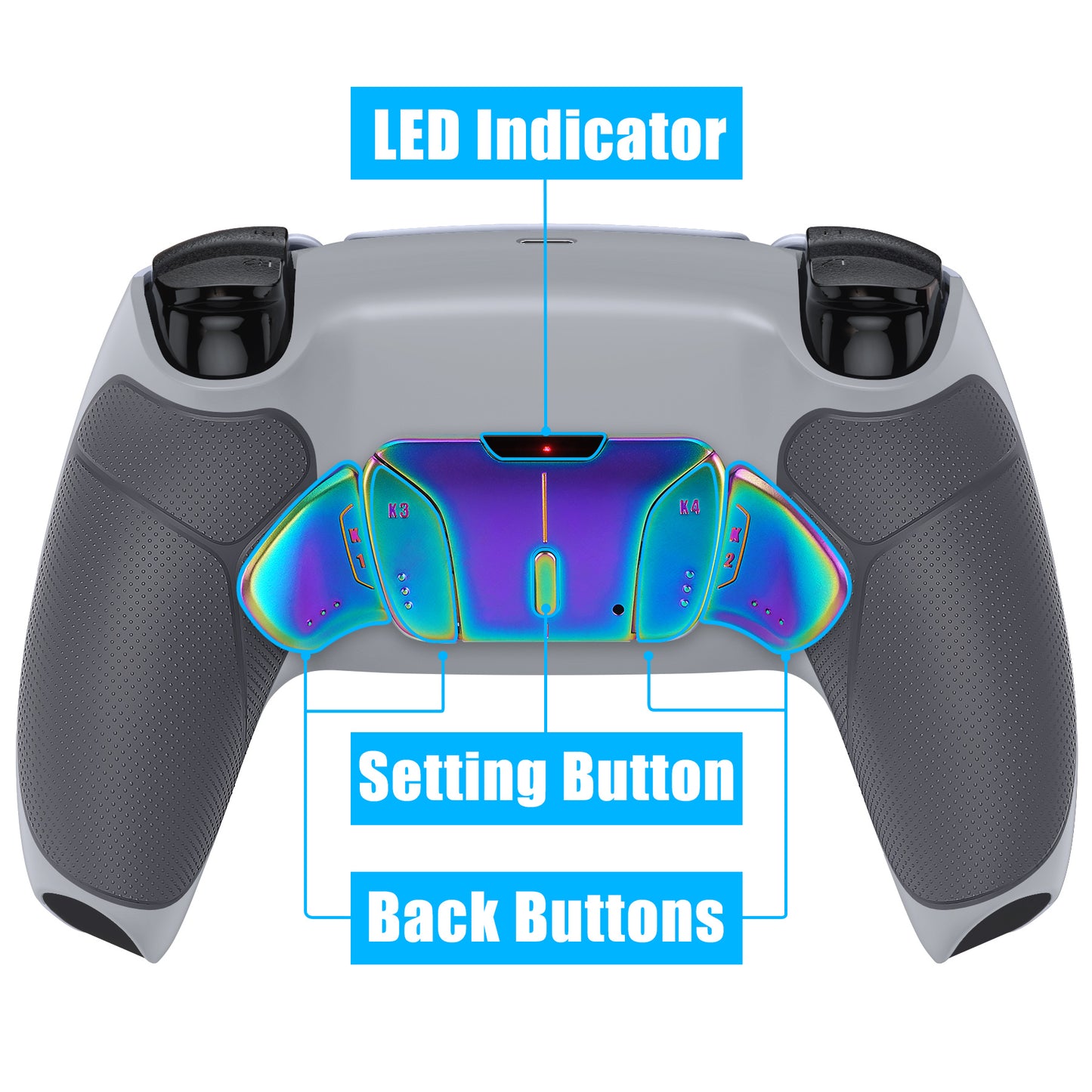 eXtremeRate Rainbow Aura Blue & Purple Real Metal Buttons (RMB) Version RISE4 Remap Kit for PS5 Controller BDM-010/020 - Rubberized New Hope Gray & Classic Gray eXtremeRate