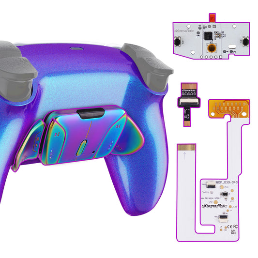 eXtremeRate Rainbow Aura Blue & Purple Real Metal Buttons (RMB) Version RISE4 V3 Remap Kit for PS5 Controller BDM-030/040/050 - Chameleon Purple Blue