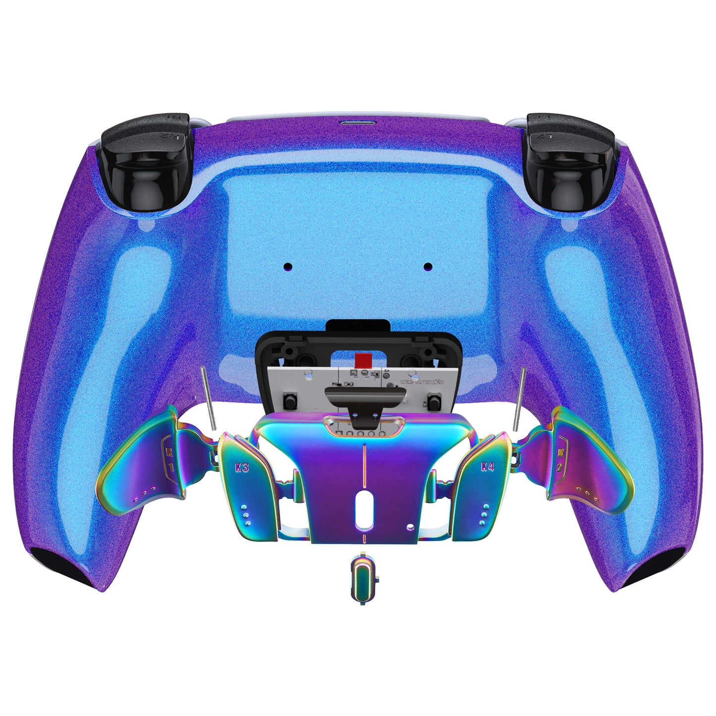 eXtremeRate Rainbow Aura Blue & Purple Real Metal Buttons (RMB) Version RISE4 V3 Remap Kit for PS5 Controller BDM-030/040/050 - Chameleon Purple Blue