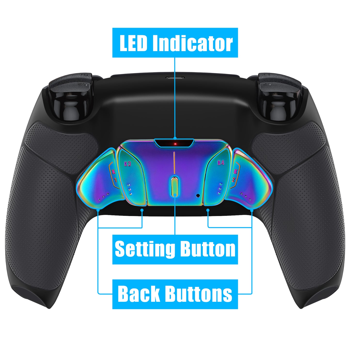 eXtremeRate Rainbow Aura Blue & Purple Real Metal Buttons (RMB) Version RISE4 V3 Remap Kit for PS5 Controller BDM-030/040/050 - Rubberized Black