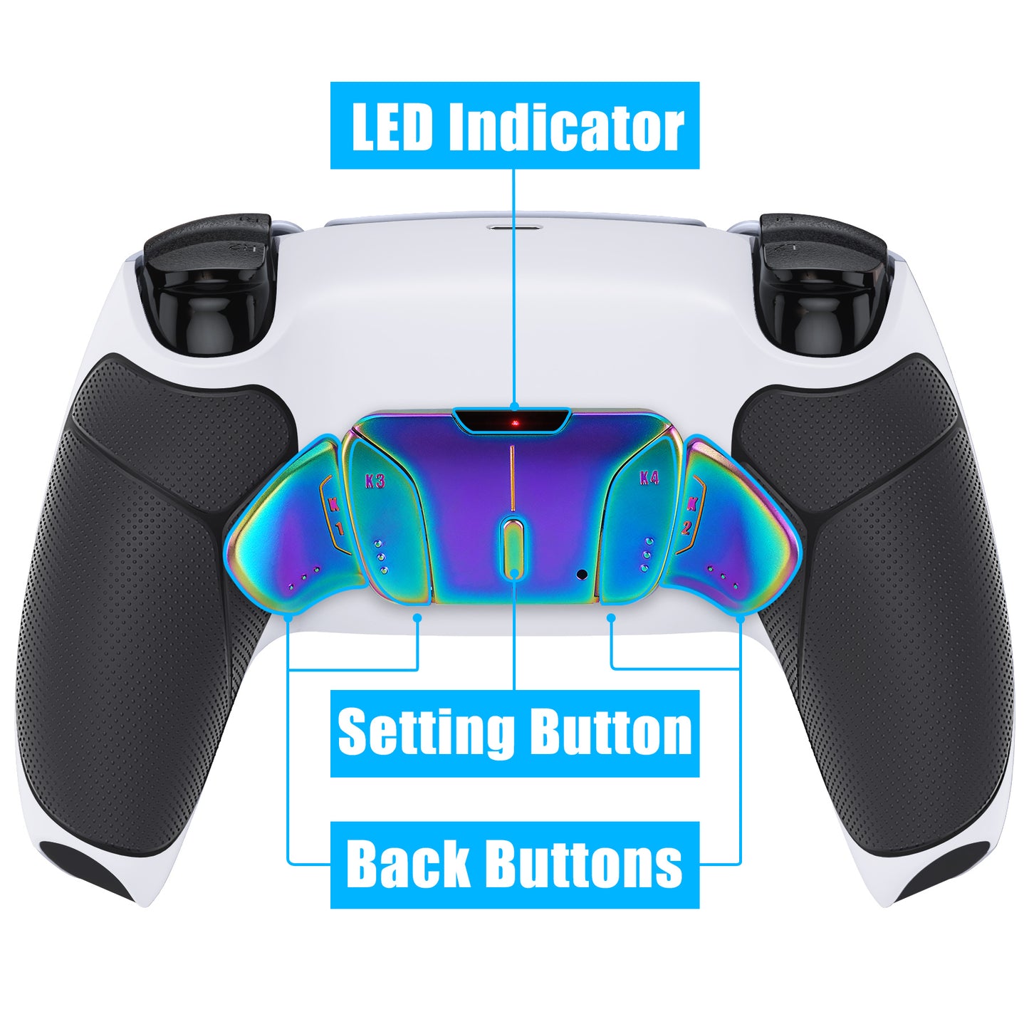 eXtremeRate Rainbow Aura Blue & Purple Real Metal Buttons (RMB) Version RISE4 V3 Remap Kit for PS5 Controller BDM-030/040/050 - Rubberized White Black