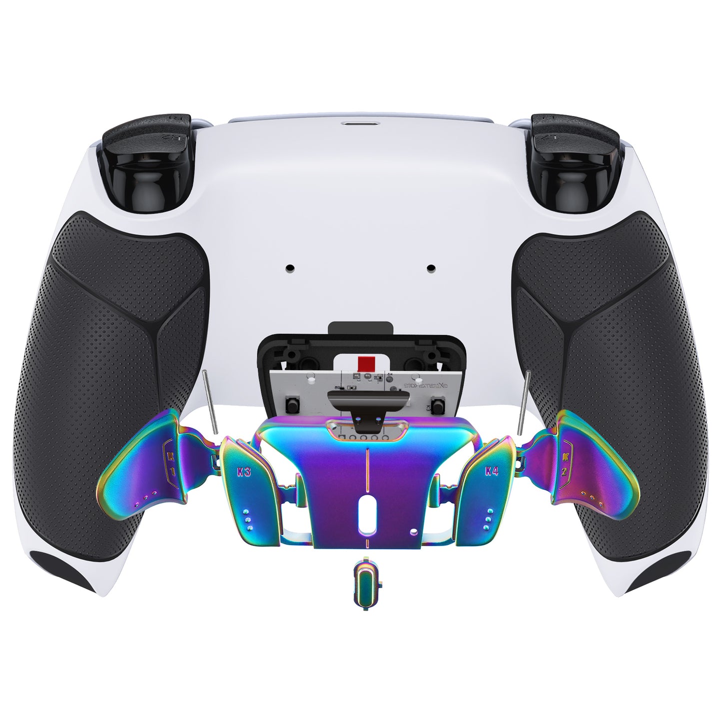 eXtremeRate Rainbow Aura Blue & Purple Real Metal Buttons (RMB) Version RISE4 V3 Remap Kit for PS5 Controller BDM-030/040/050 - Rubberized White Black