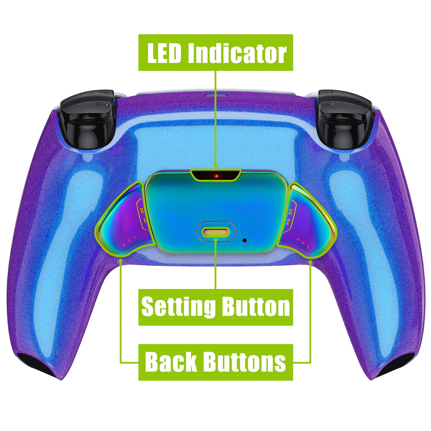 eXtremeRate Rainbow Aura Blue & Purple Real Metal Buttons (RMB) Version RISE V3 Remap Kit for PS5 Controller BDM-030/040/050 - Chameleon Purple Blue