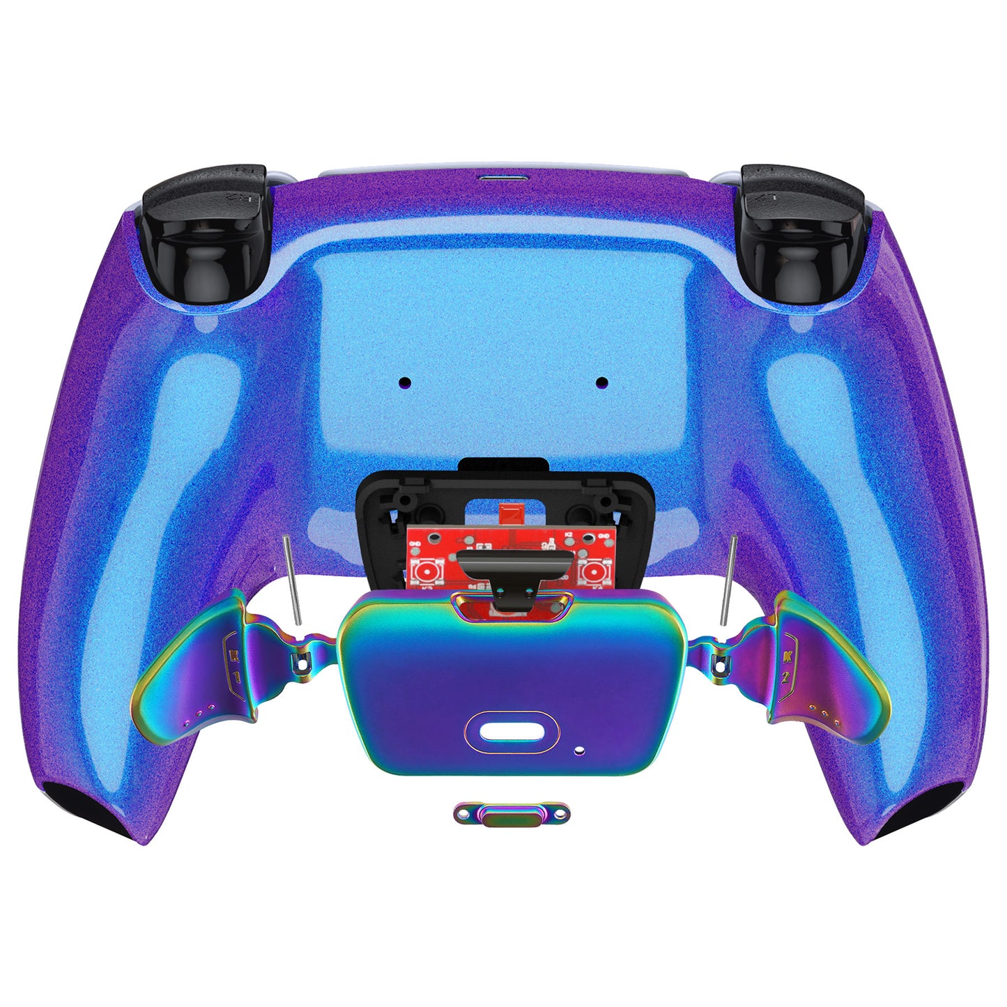 eXtremeRate Rainbow Aura Blue & Purple Real Metal Buttons (RMB) Version RISE V3 Remap Kit for PS5 Controller BDM-030/040/050 - Chameleon Purple Blue