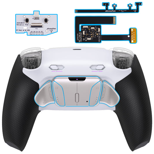 eXtremeRate Real Metal Buttons (RMB) Version RISE4 Plus MAX Back Paddles Kit with Clicky Trigger Stops & Rubberized Grip for PS5 Controller BDM-010/020 - Rubberized White Black - Silver