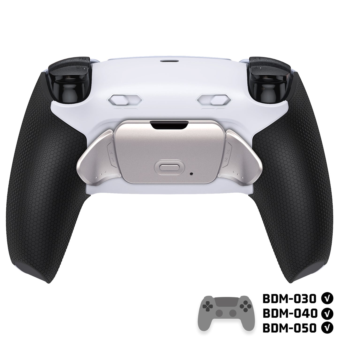 eXtremeRate Real Metal Buttons (RMB) Version RISE Plus MAX Back Paddles Kit with Clicky Trigger Stops & Rubberized Grip for PS5 Controller BDM-030/040 /050 - Rubberized White Black - Silver